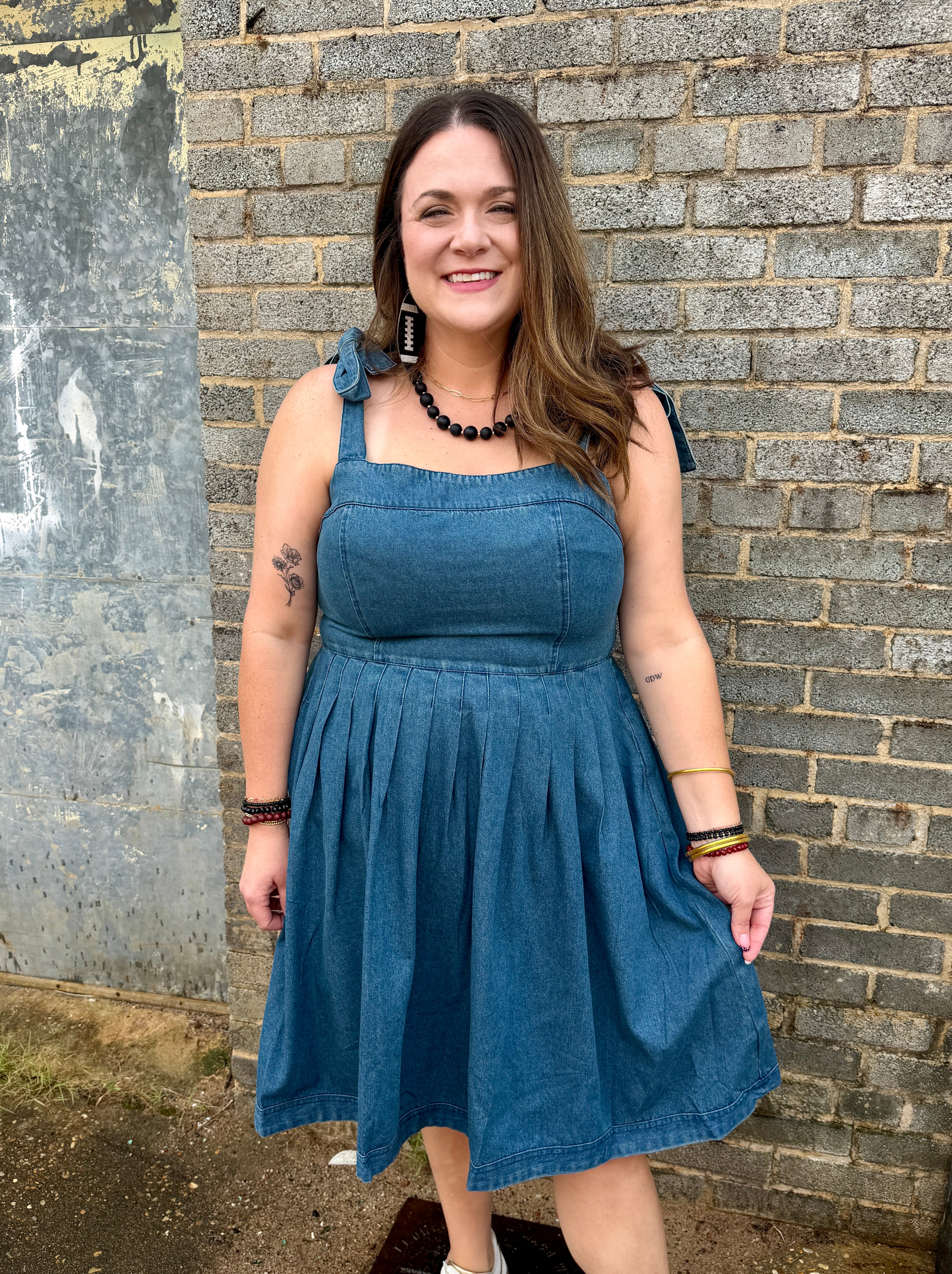 Pleated Denim Dress