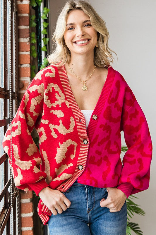 Leopard Contrast Cardigan