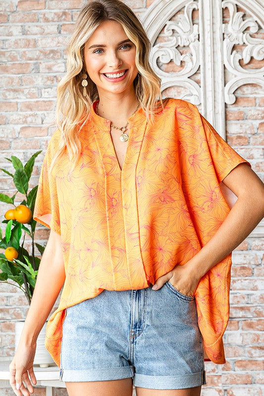 Orange Floral Blouse