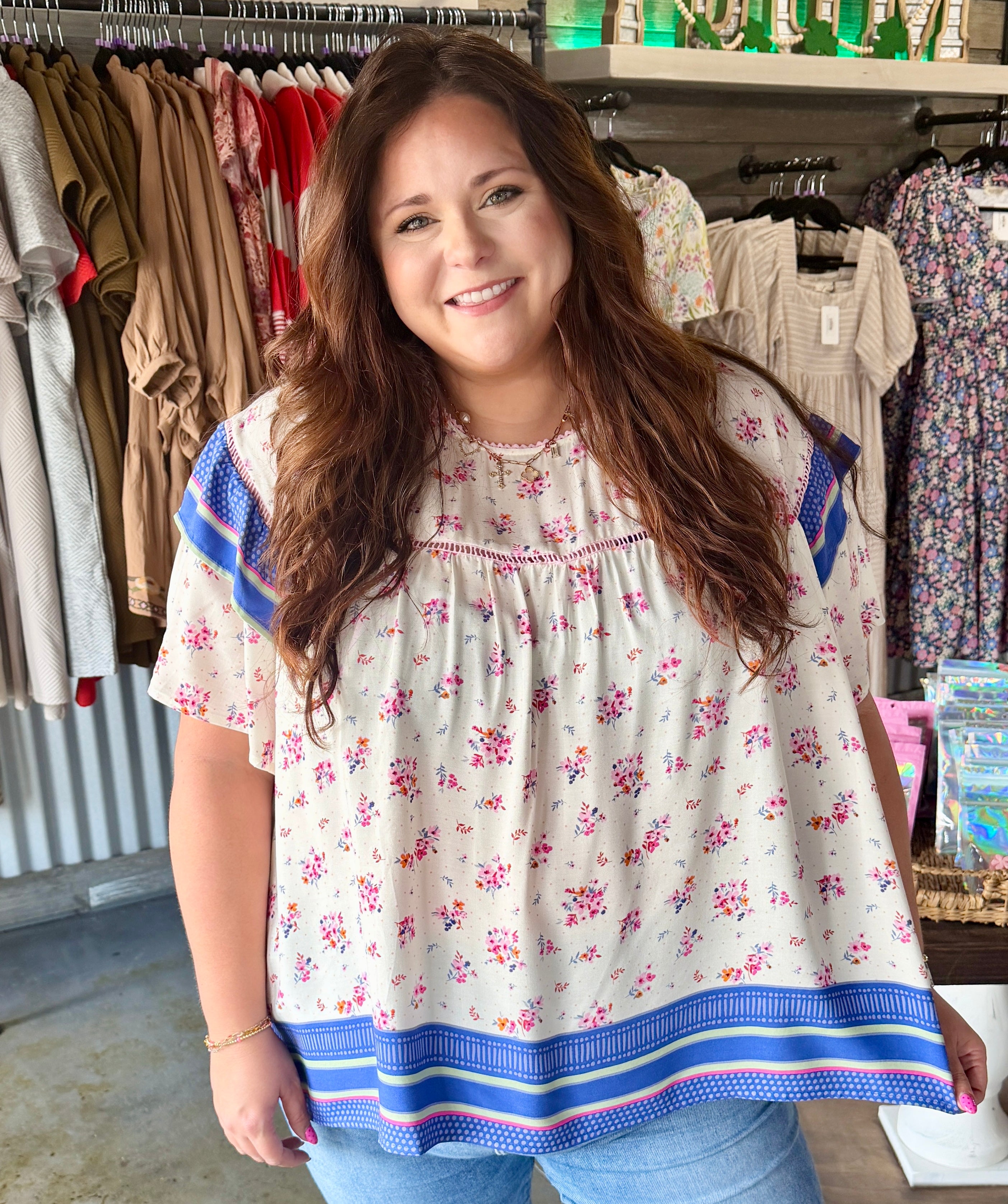 Floral Ruffle Sleeve Blouse