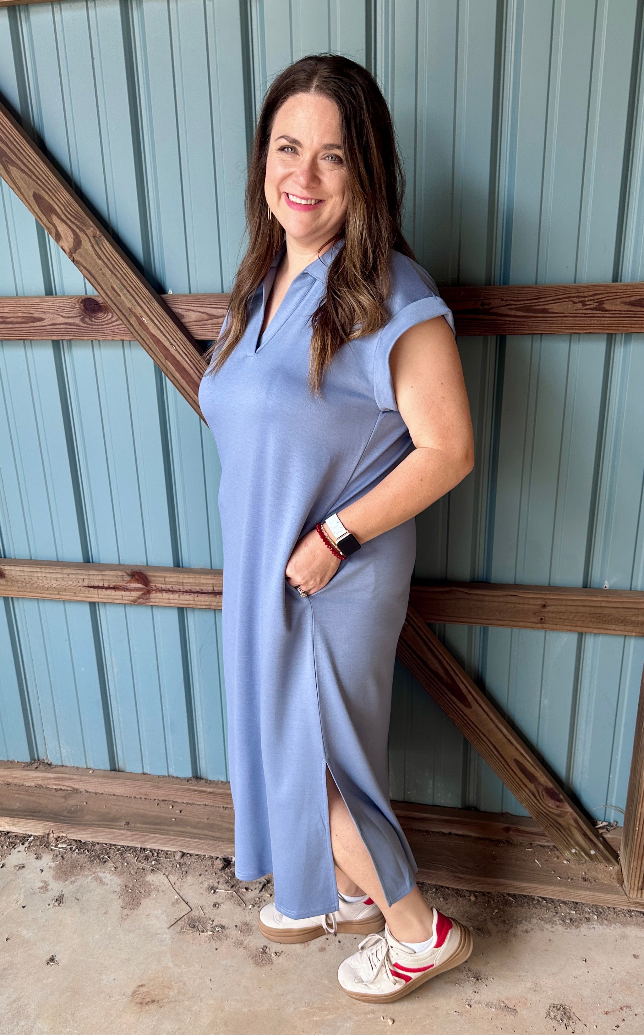 Solid Collared Midi Dress