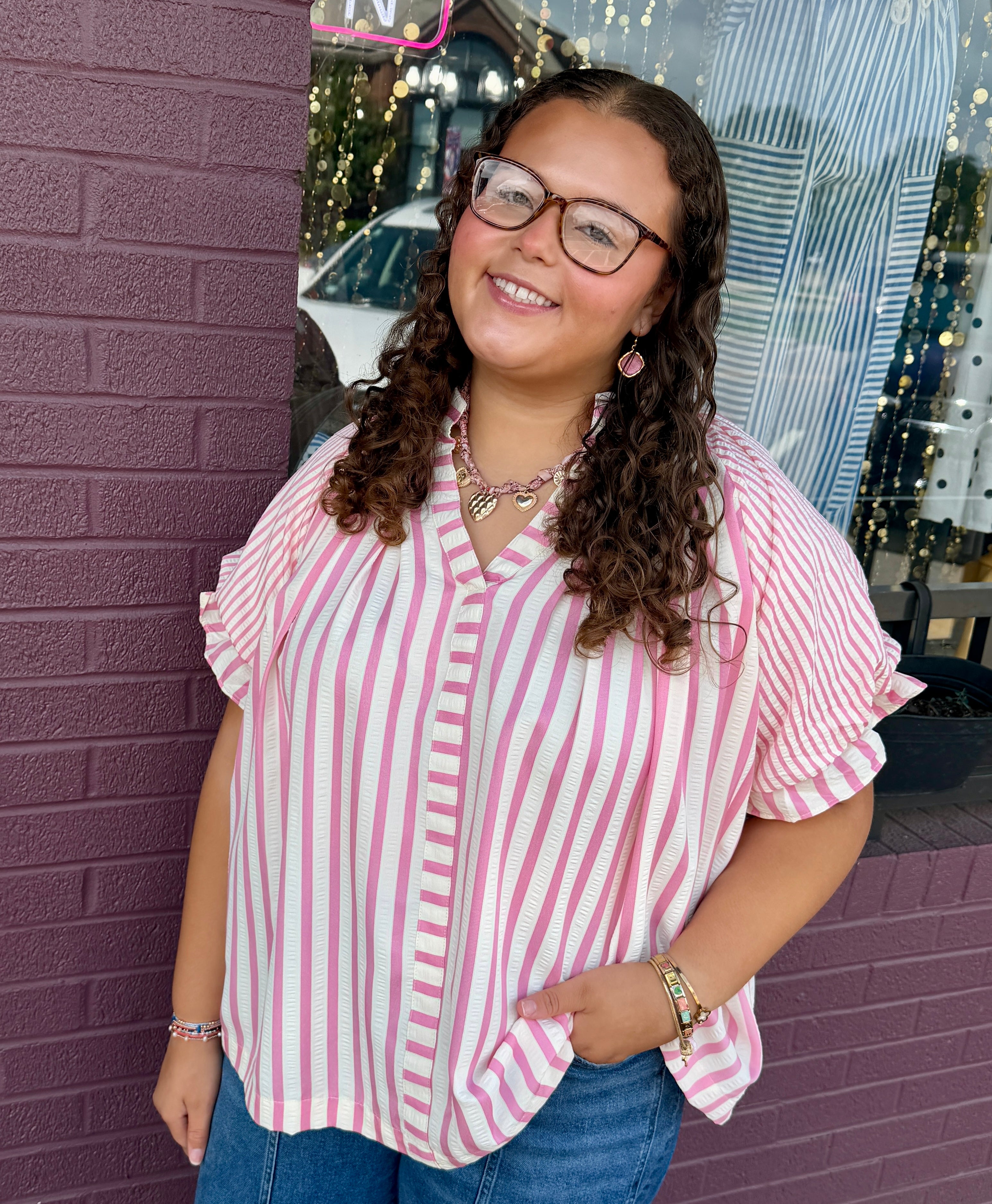 Striped Bubble Sleeve Top