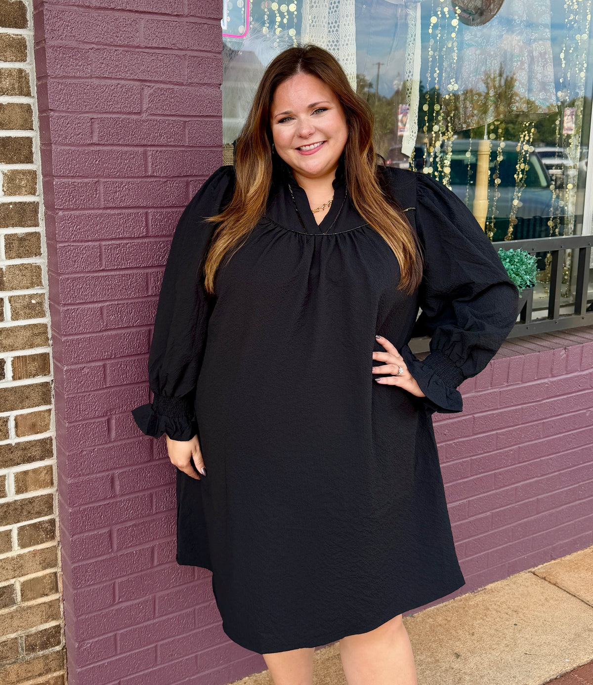 Textured Puff Sleeve Dress