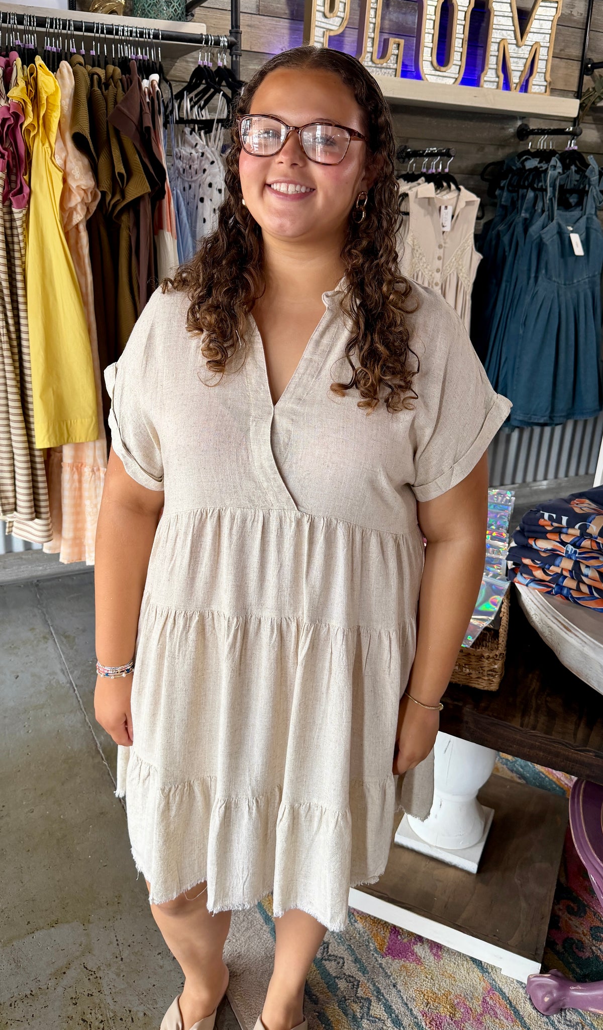 Linen Blend Babydoll Dress