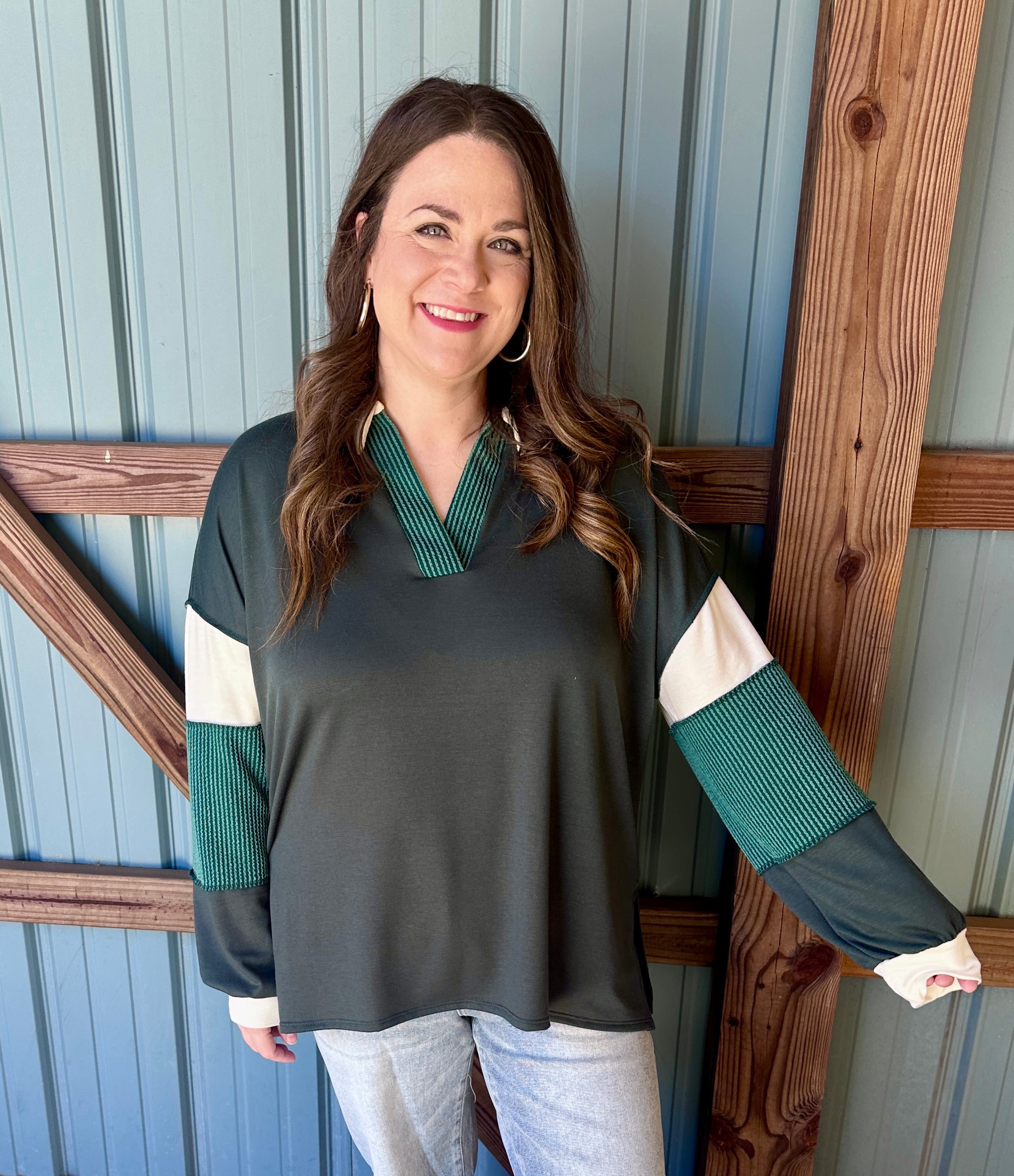 Green Colorblock Sweater