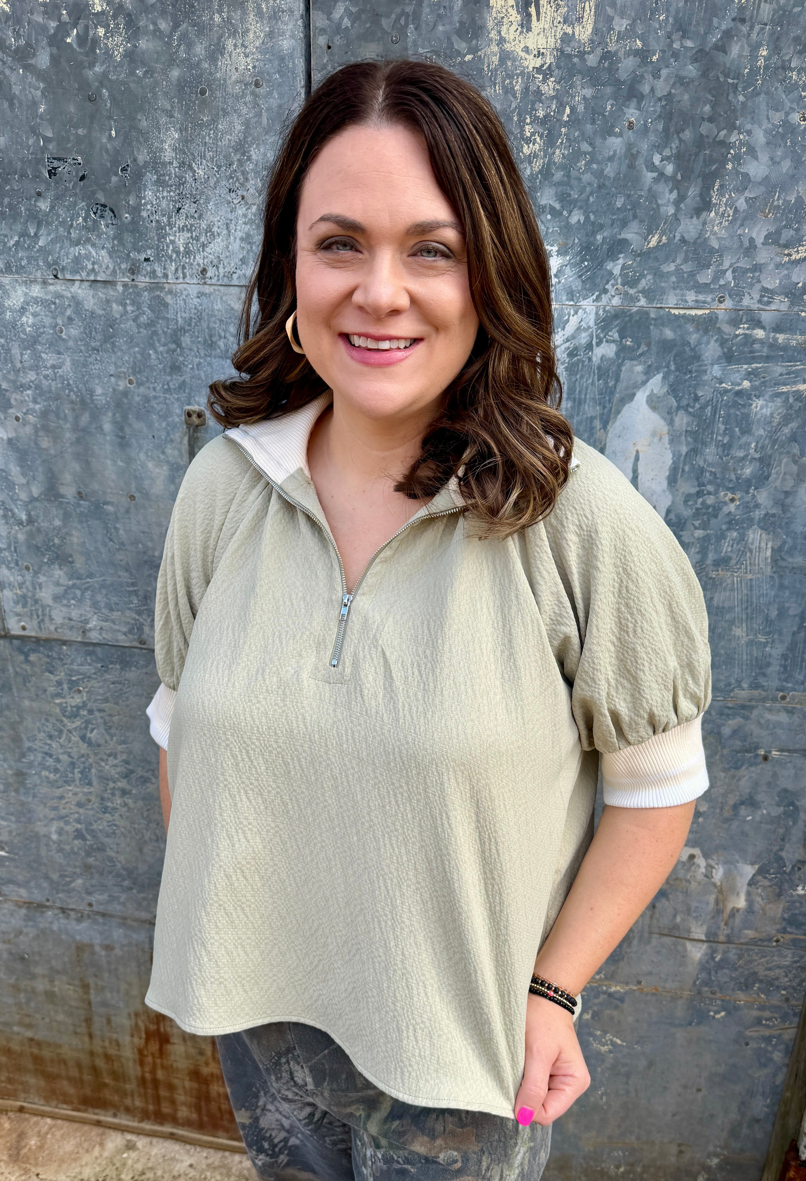 Half-Zip Collar Blouse