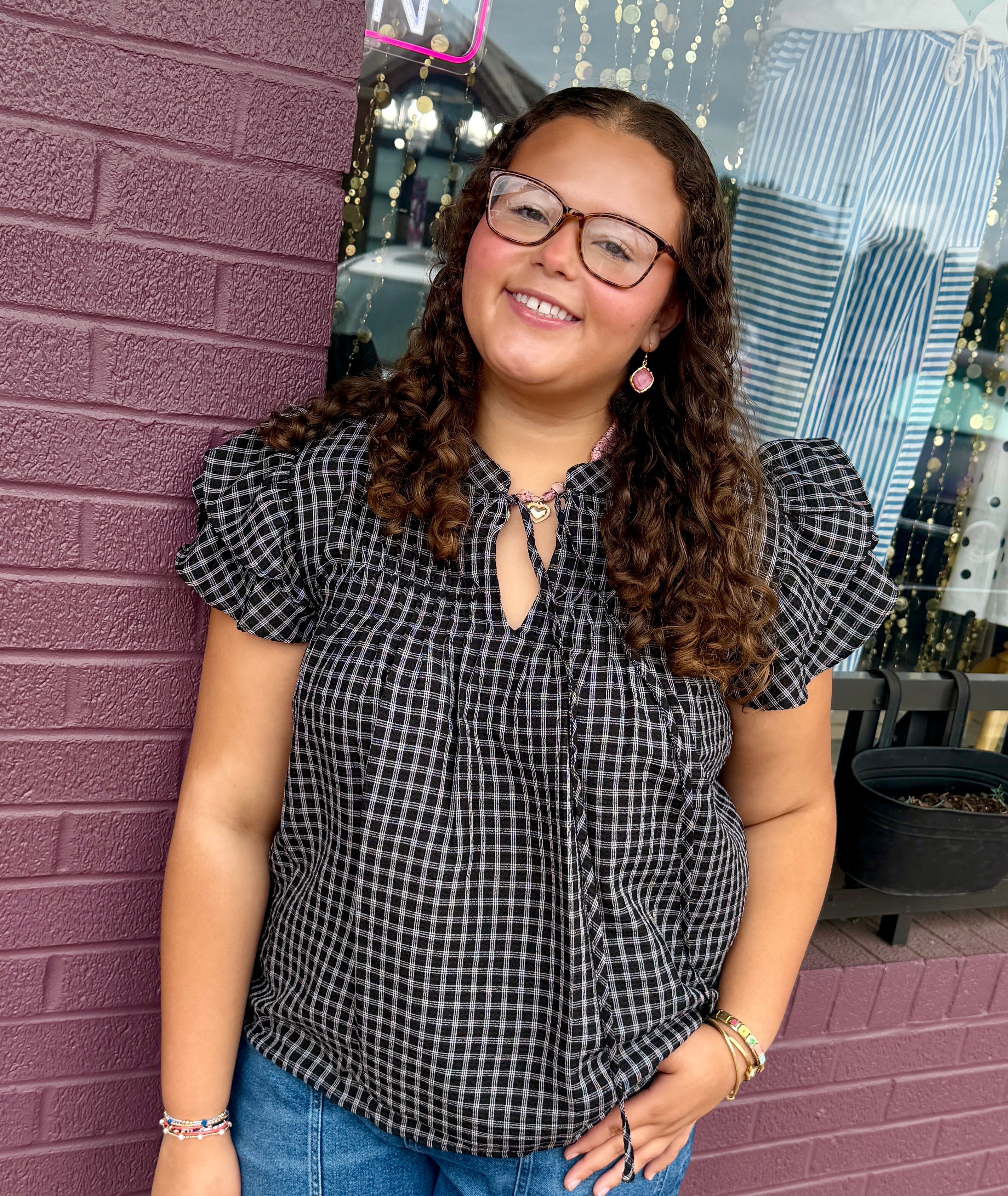 Ruffle Gingham Blouse