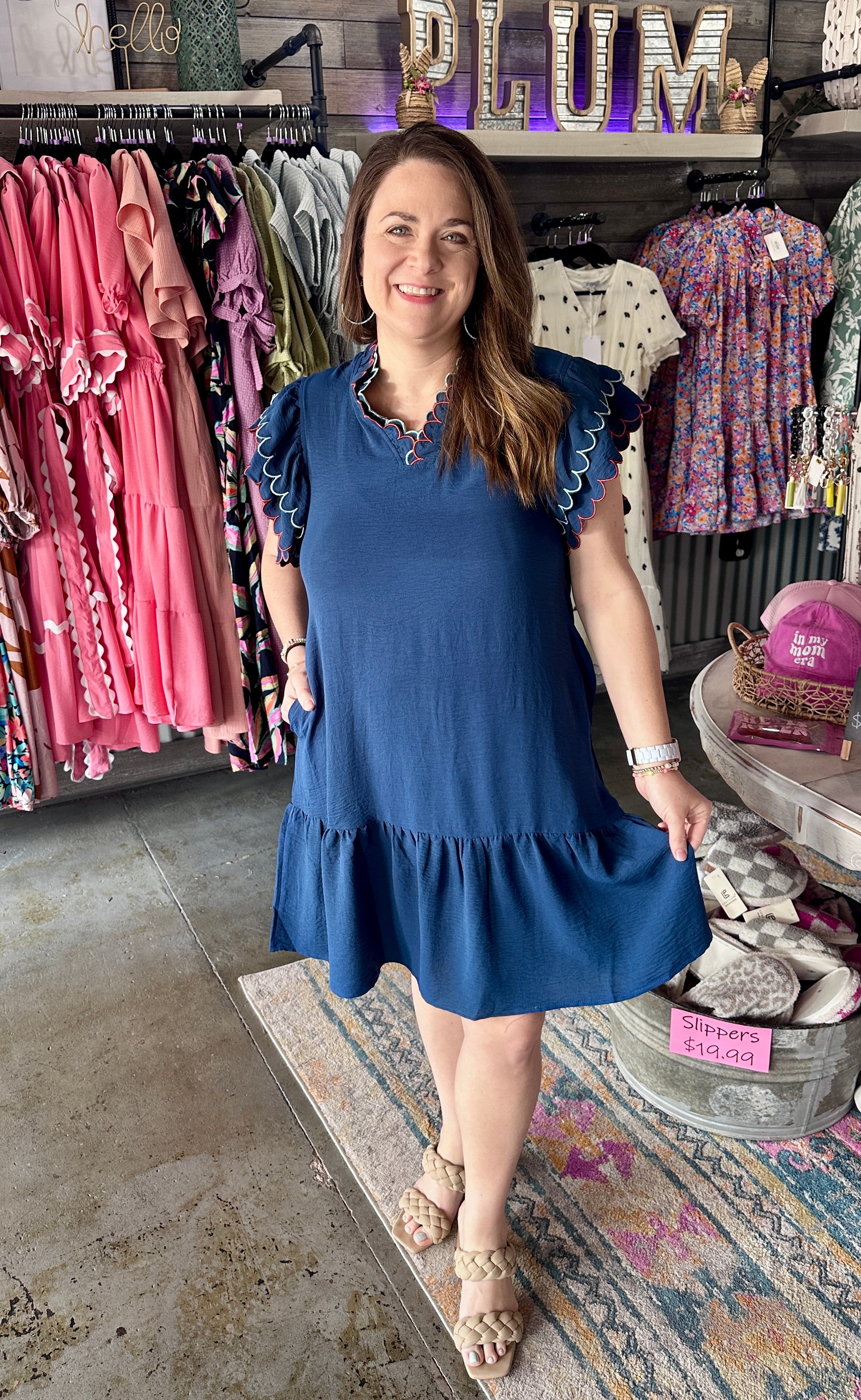 Navy Scallop Dress