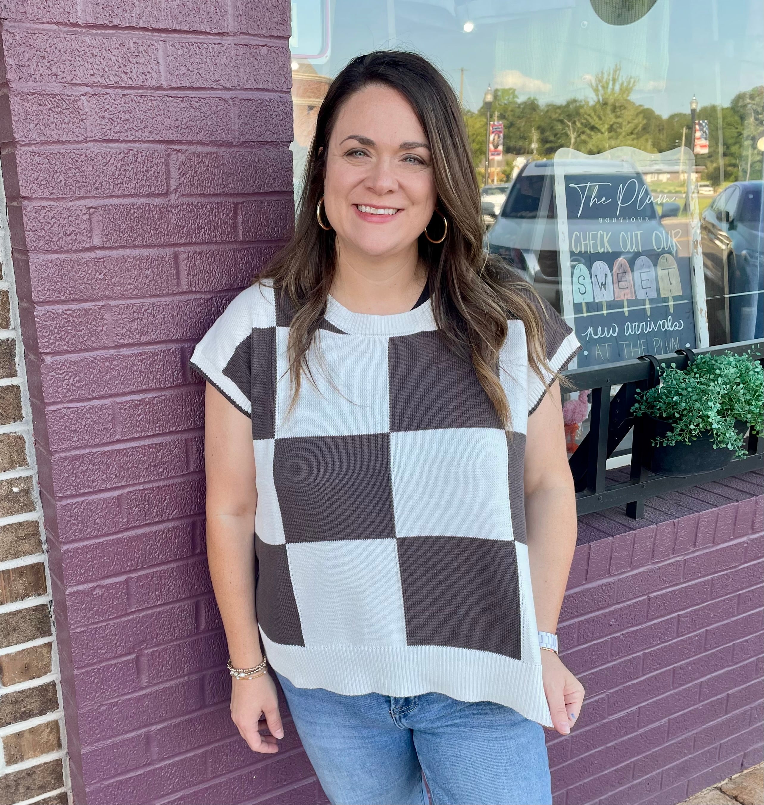 Sleeveless Checkered Blouse