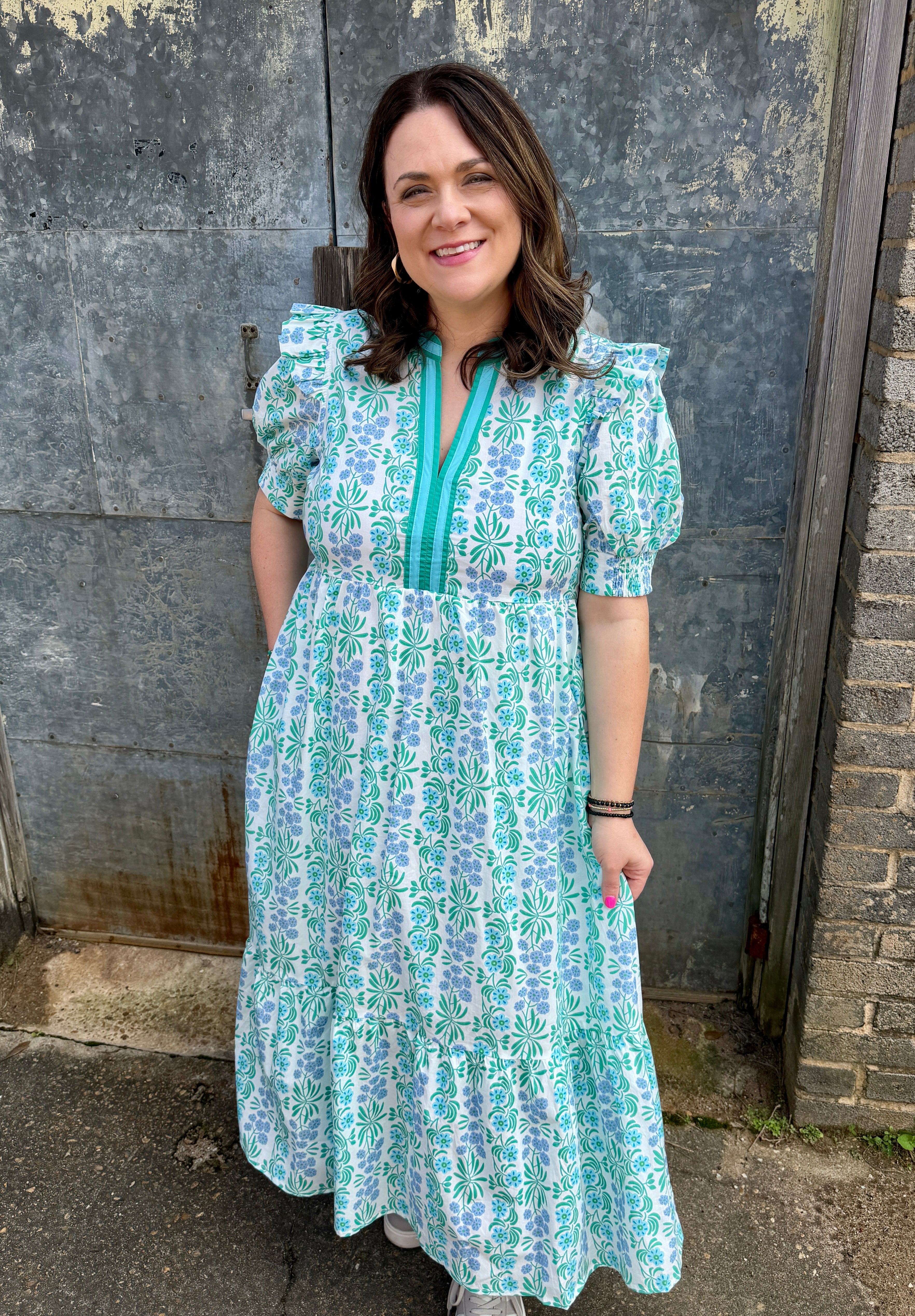 Blue Floral Midi Dress