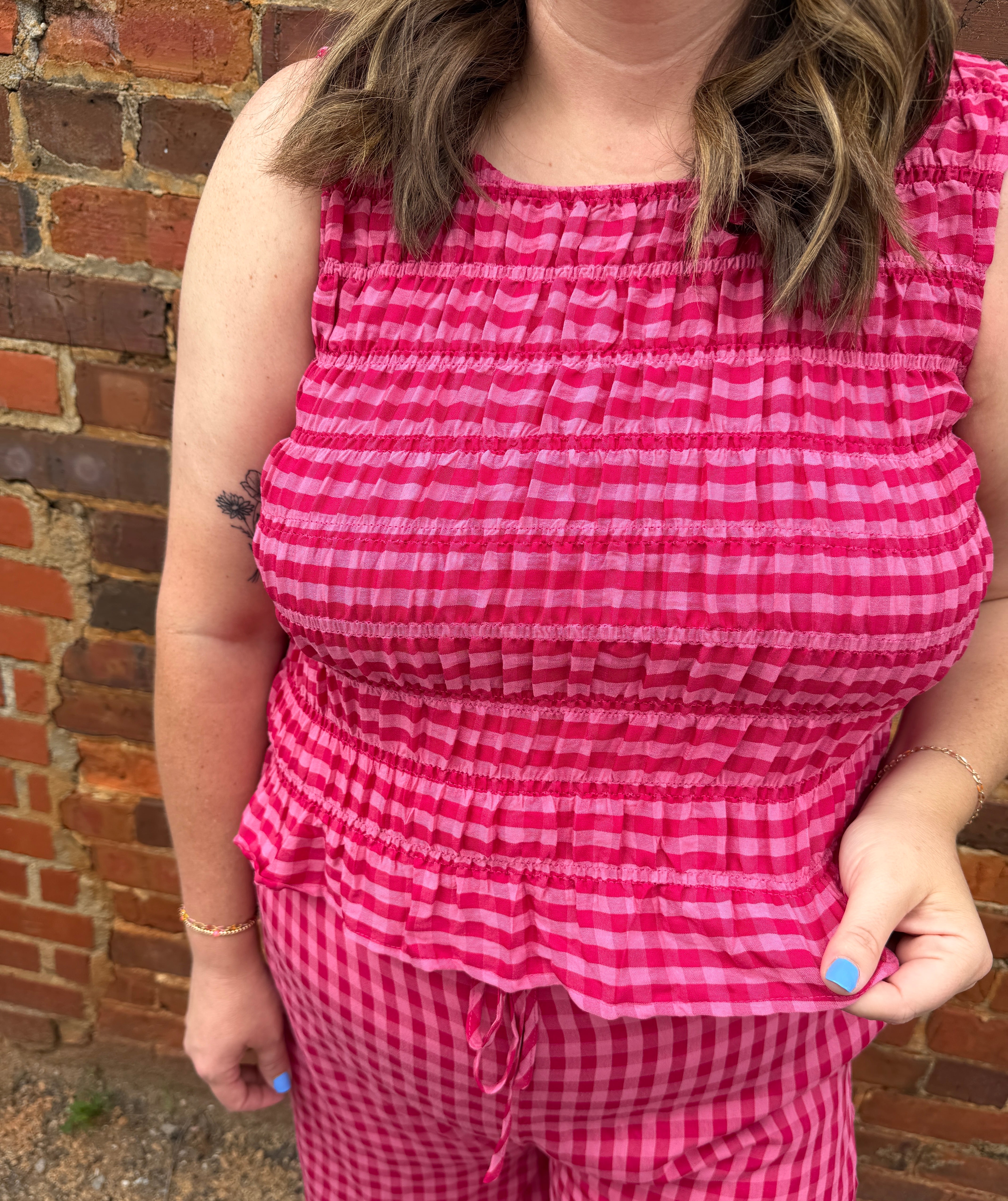 Smocked Gingham Top