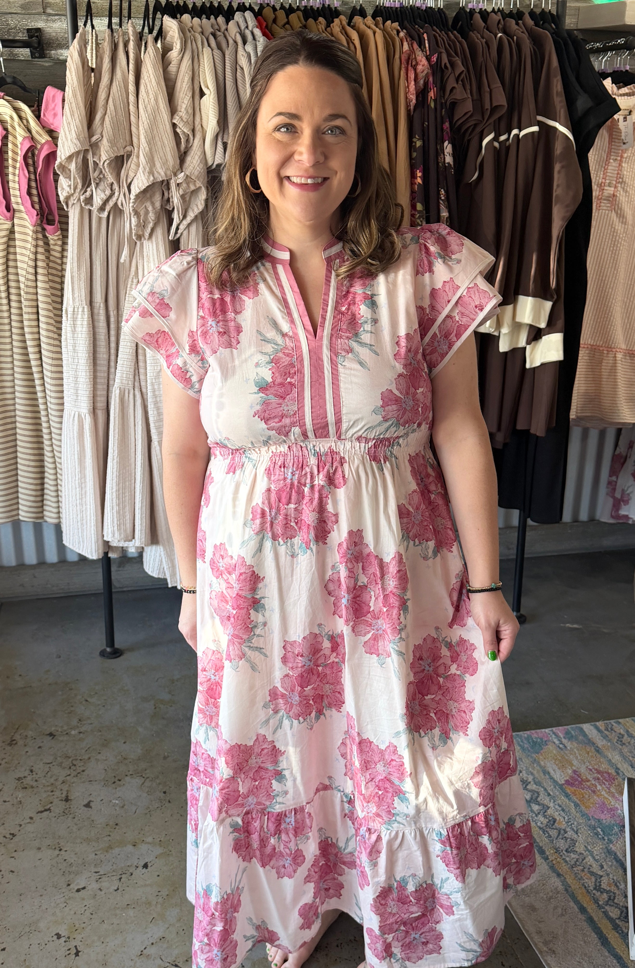 Pink Floral Midi Dress