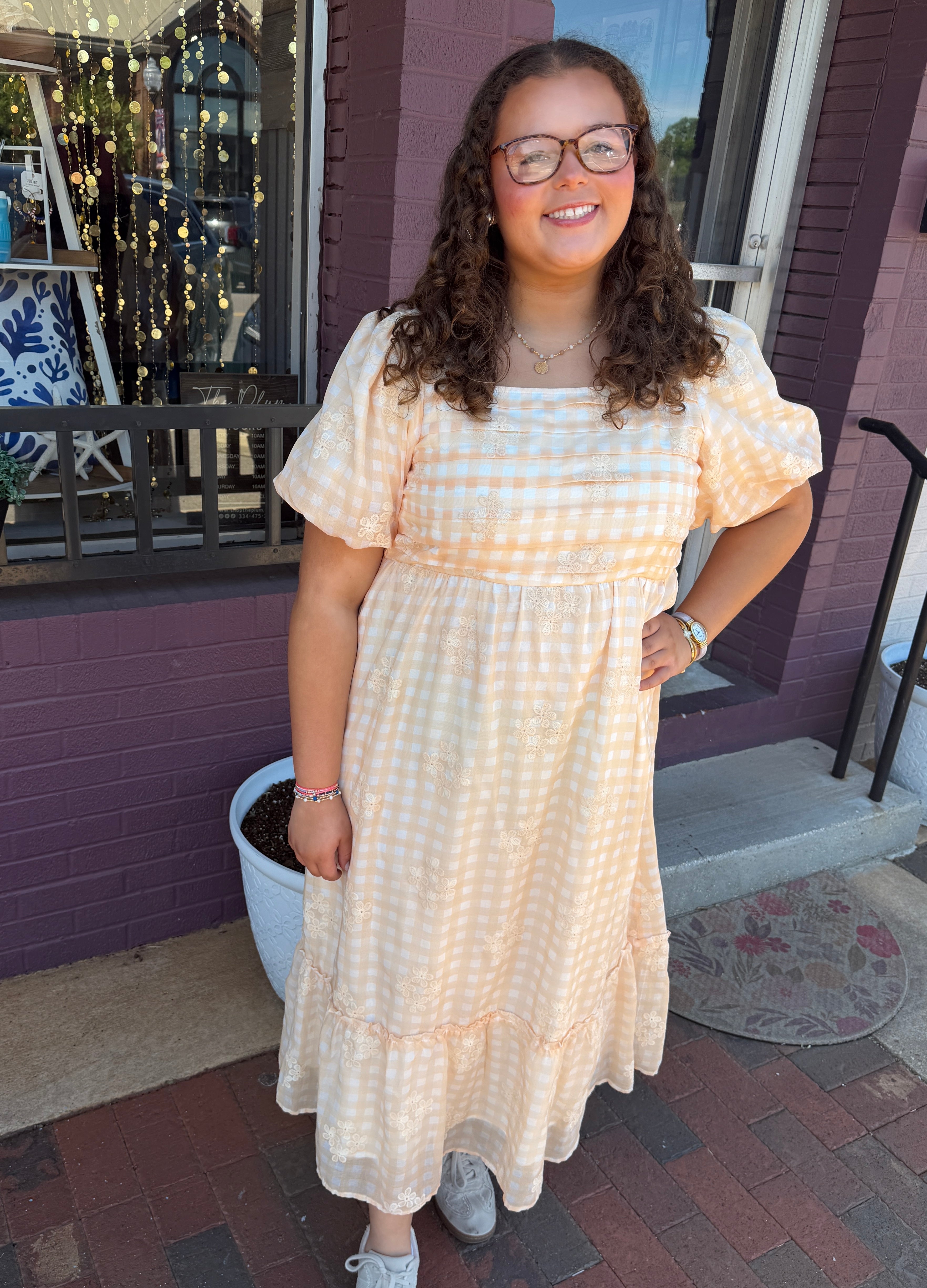 Floral Gingham Midi Dress