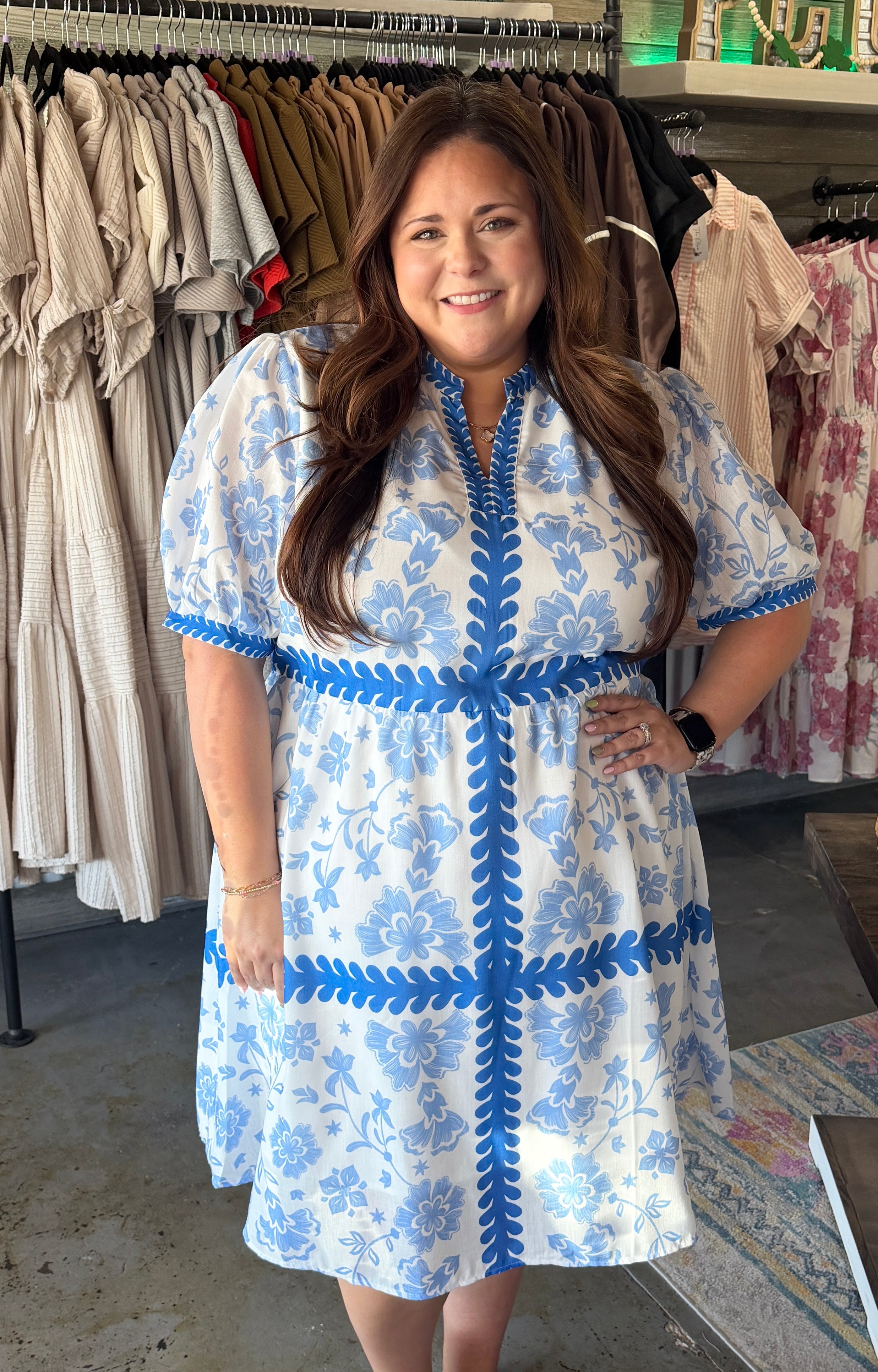 Blue Floral Print Dress