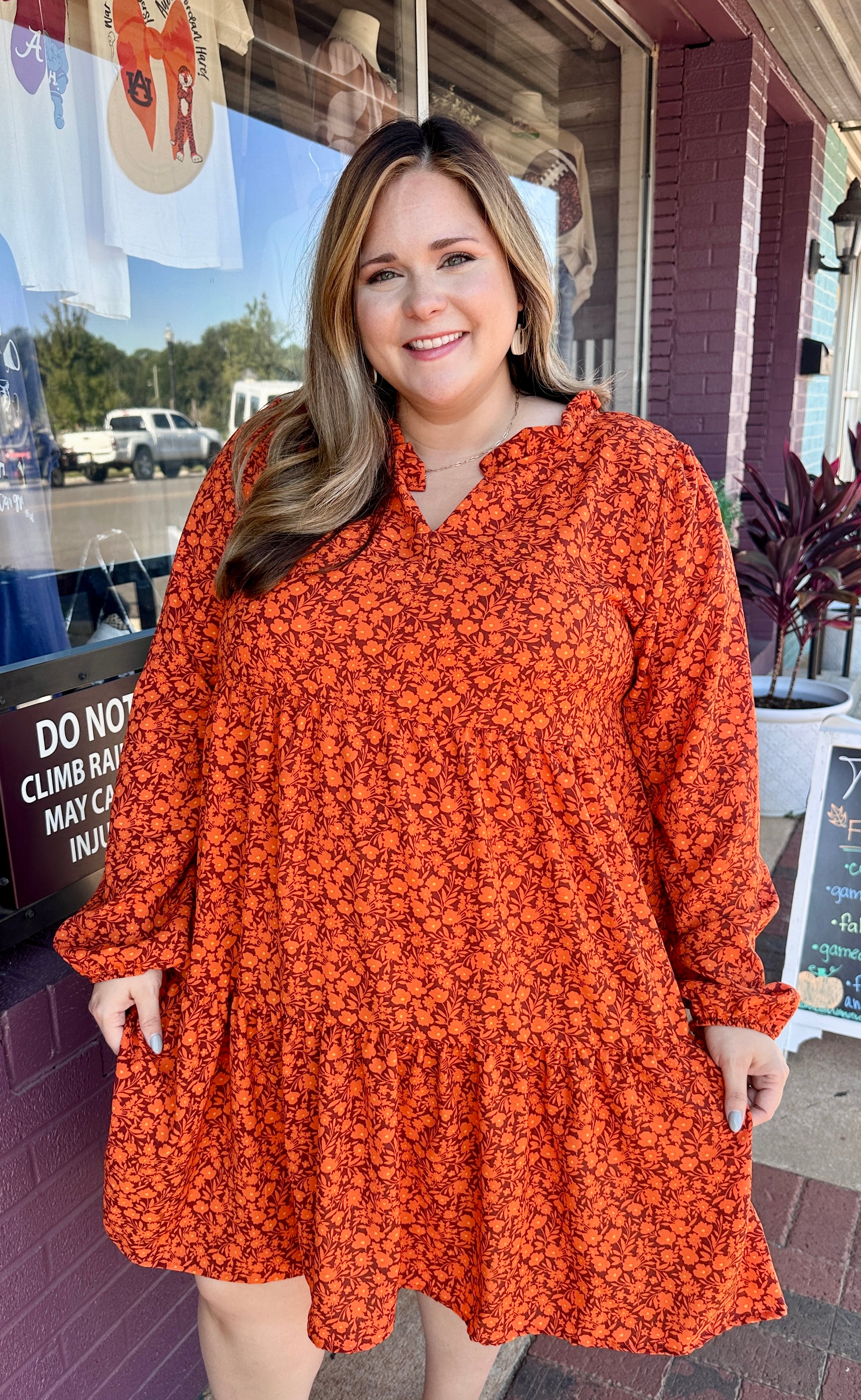 Rust Floral Babydoll Dress