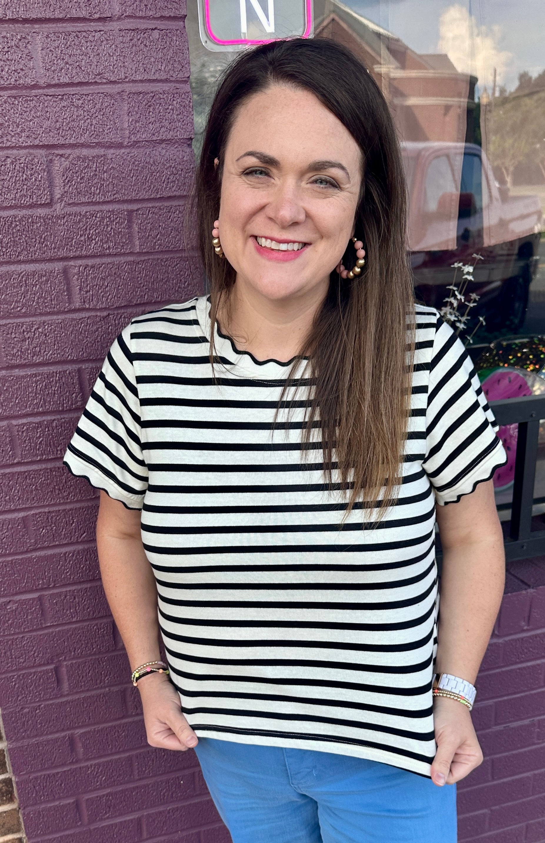 Scalloped Striped Blouse