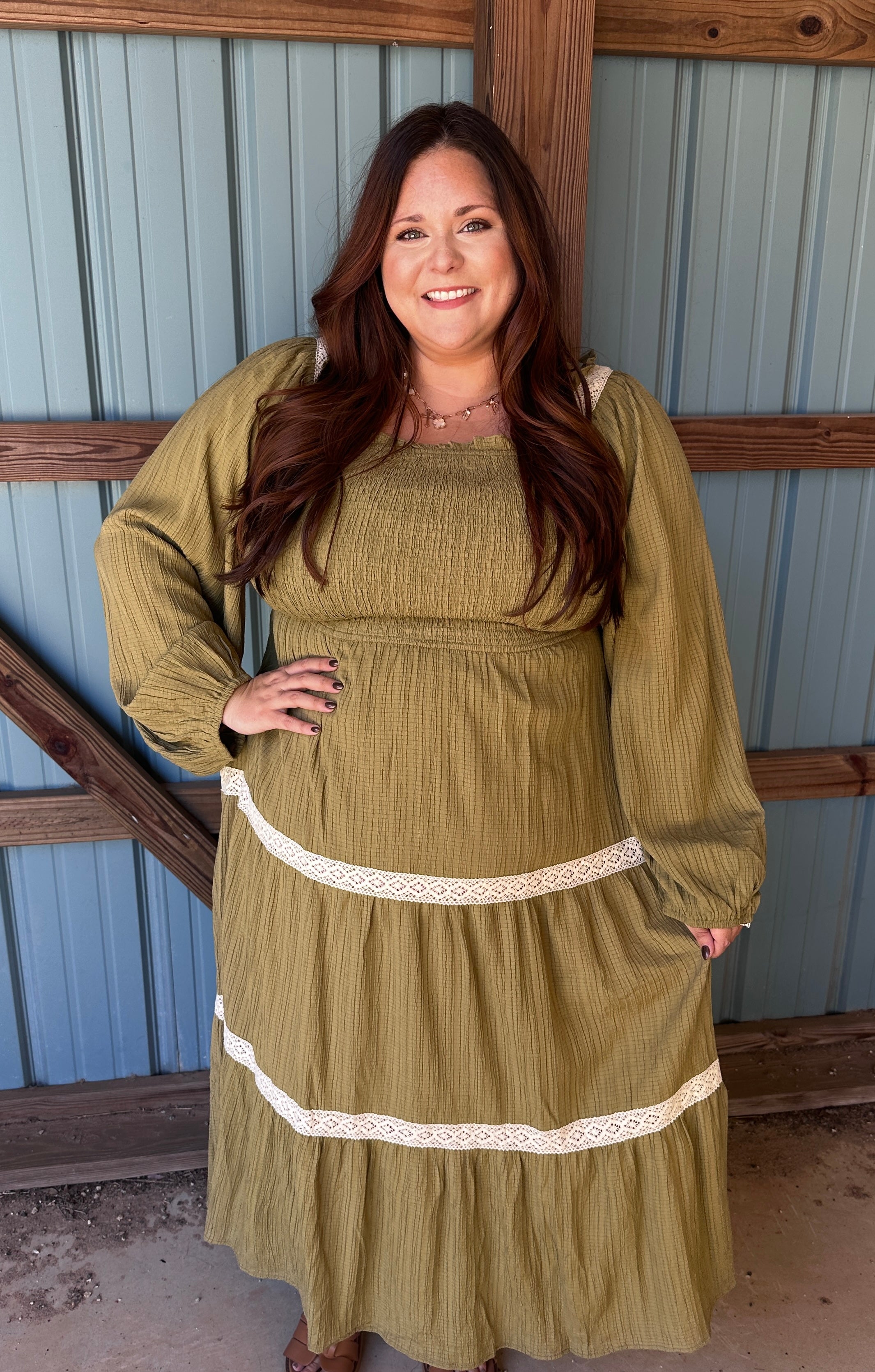 Olive Smocked Midi Dress