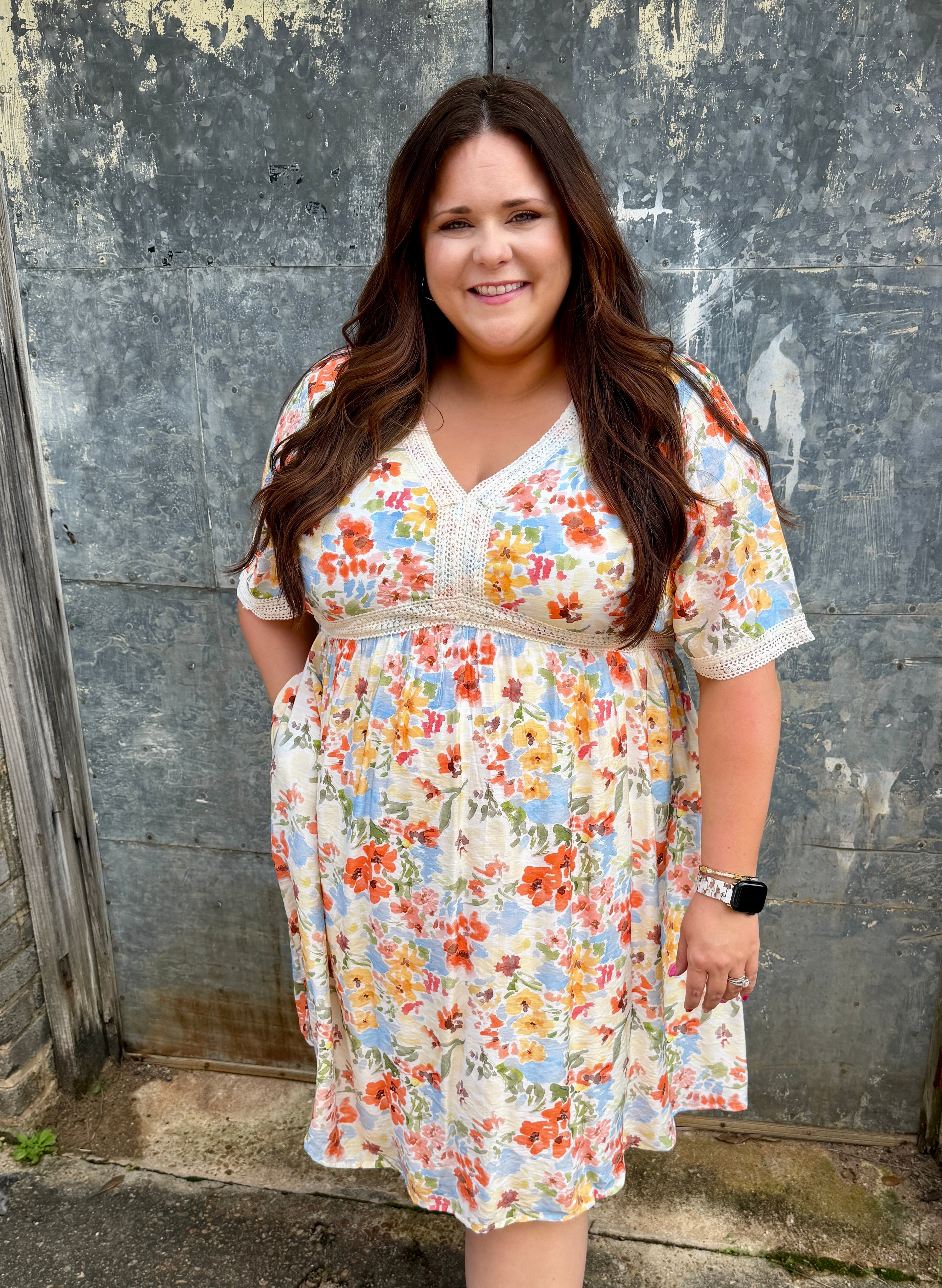 Floral Lace Trimmed Dress