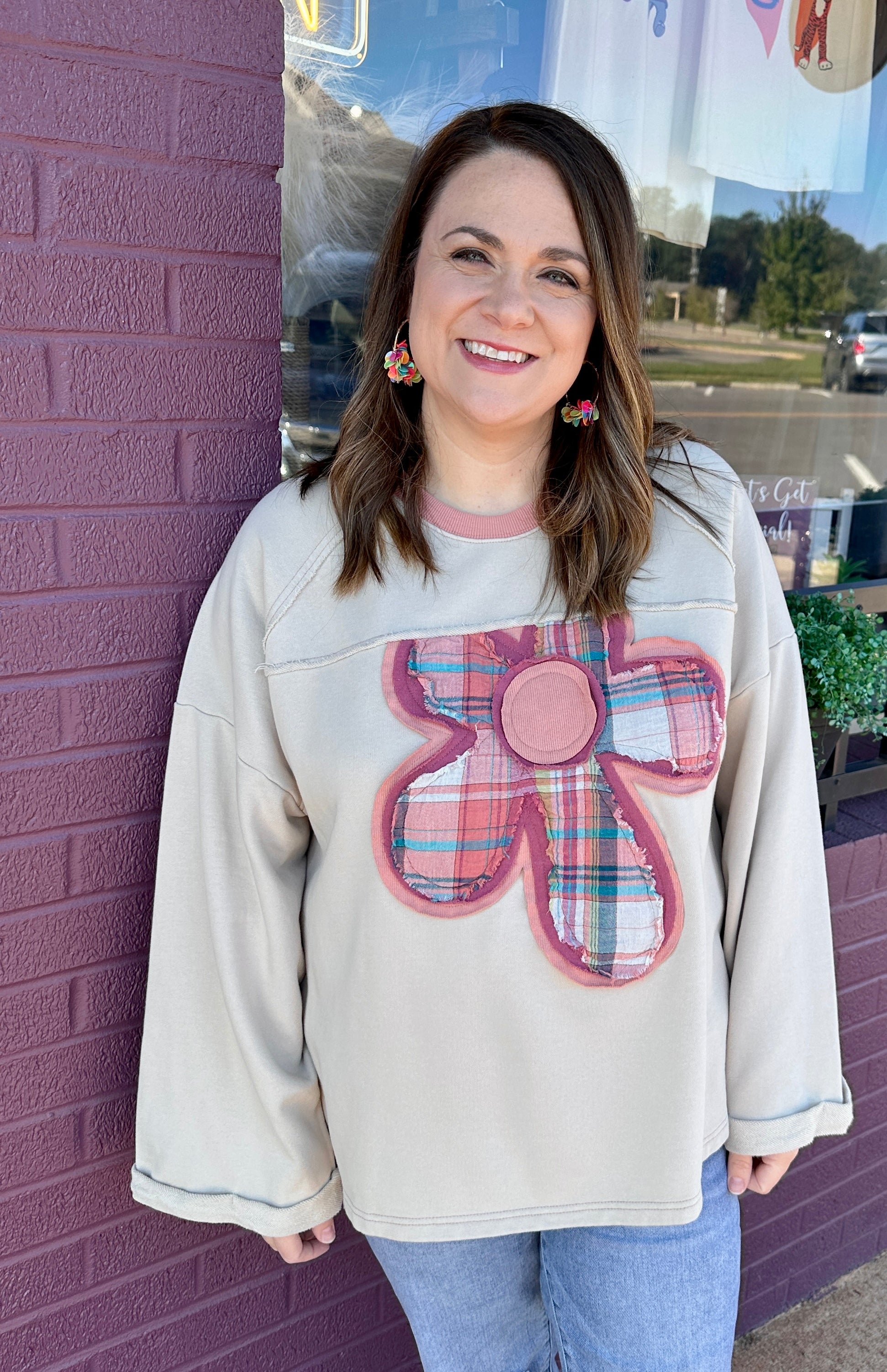 Plaid Flower Pullover