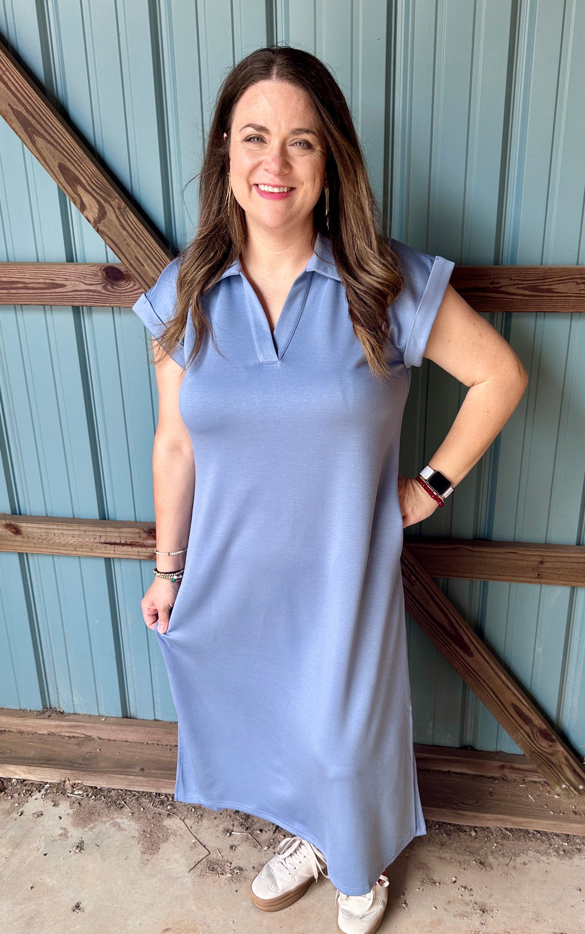 Solid Collared Midi Dress