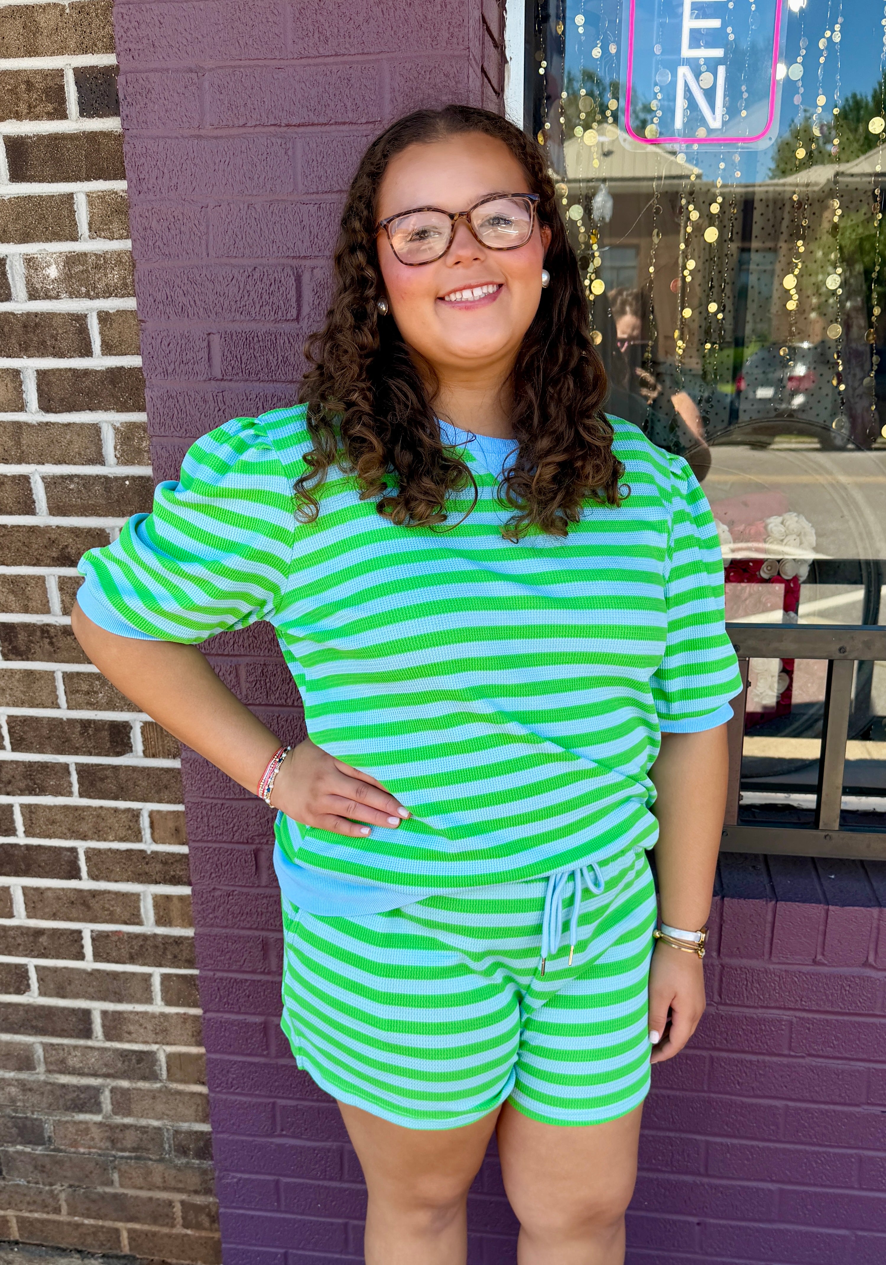 Green Striped Matching Set