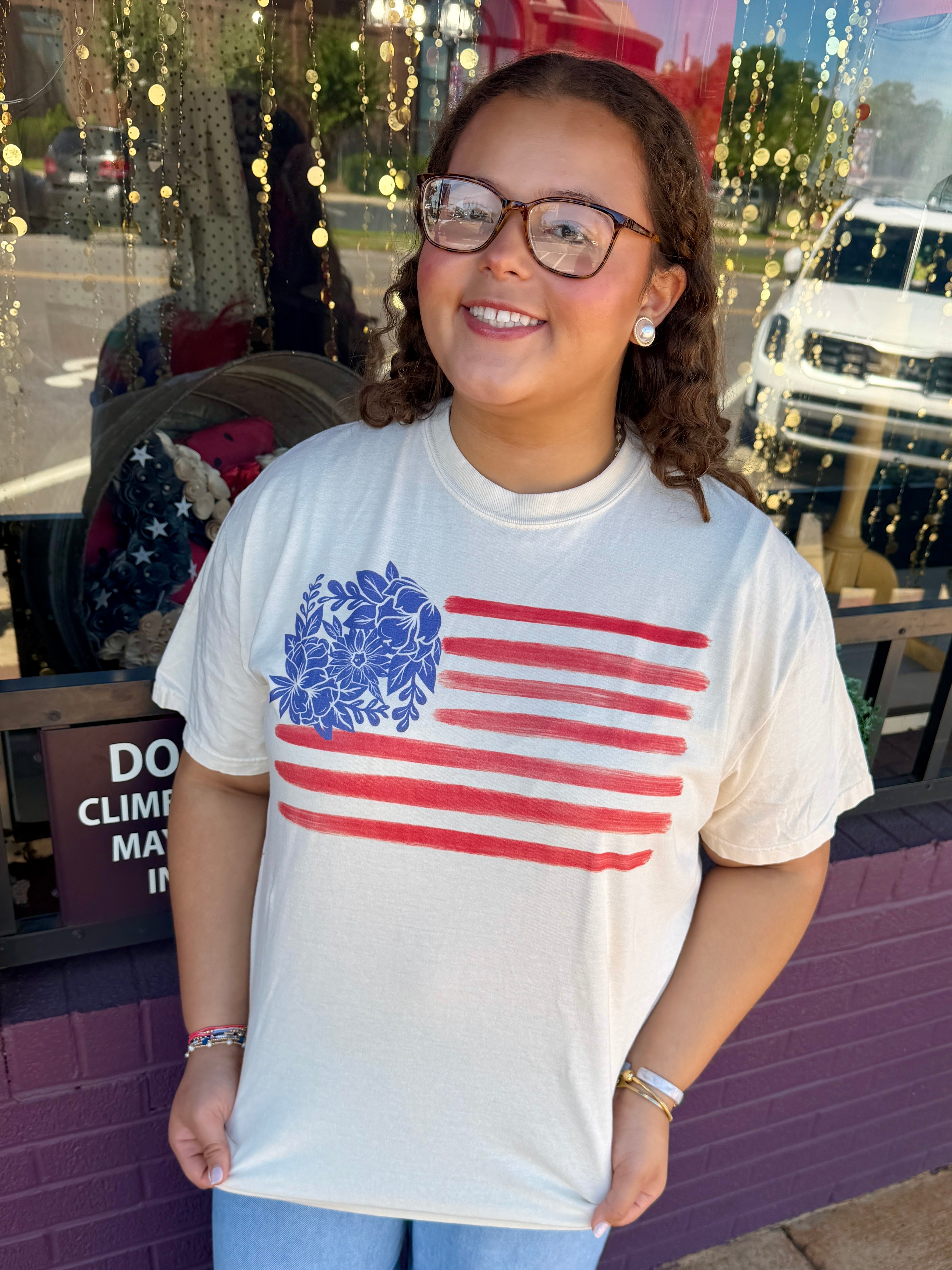 Floral American Flag Tee