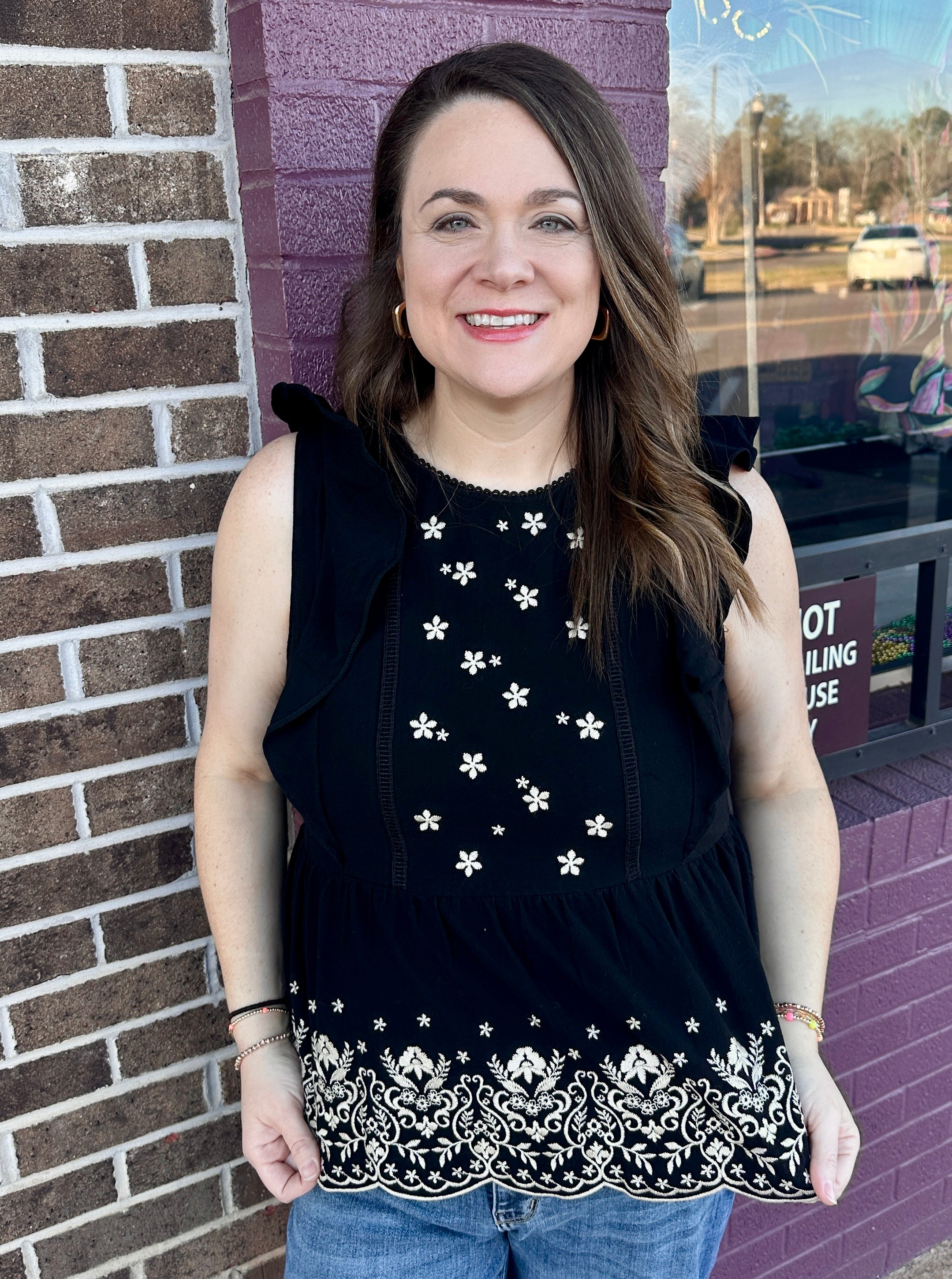 Embroidered Peplum Blouse