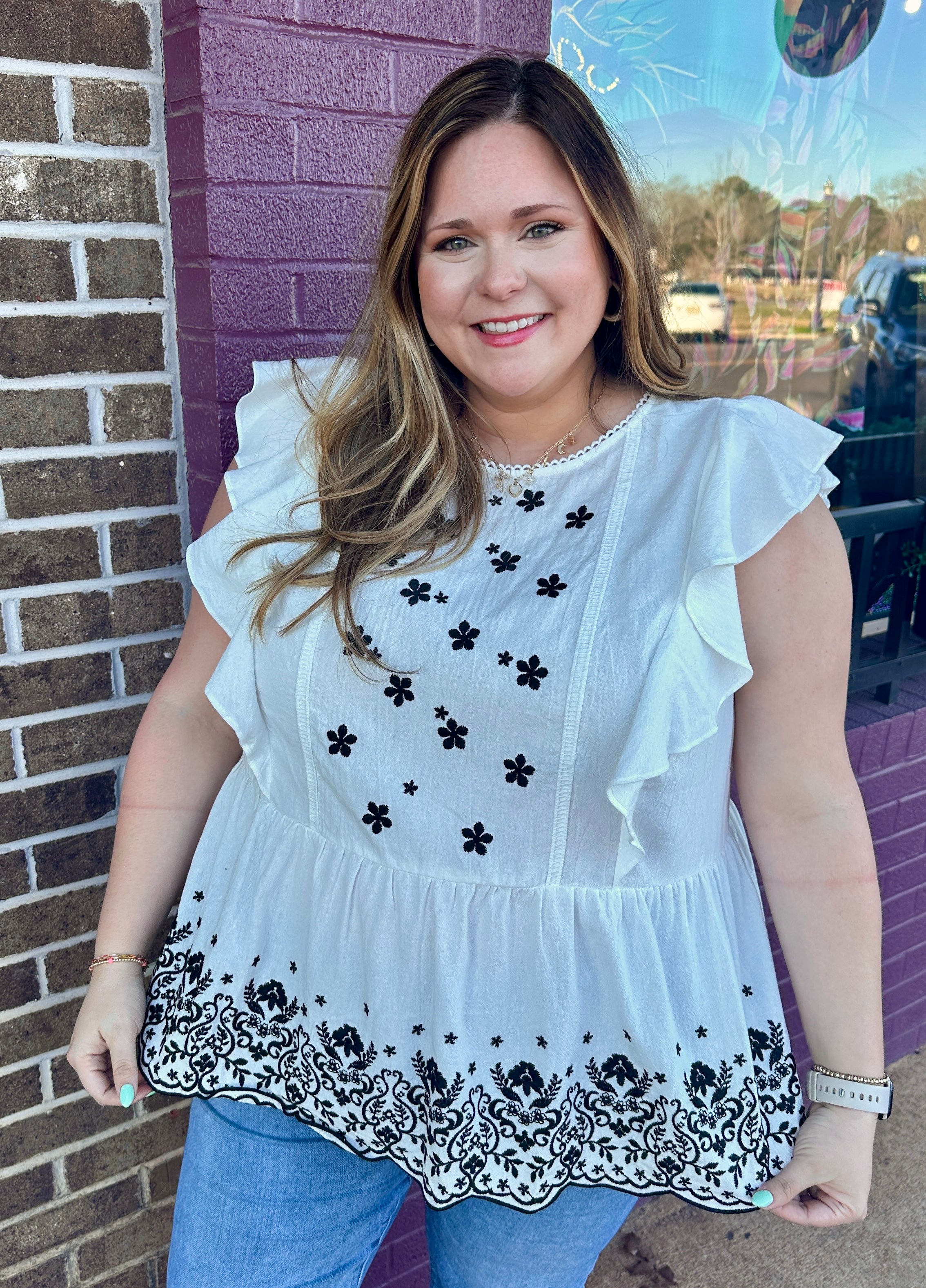 Embroidered Peplum Blouse