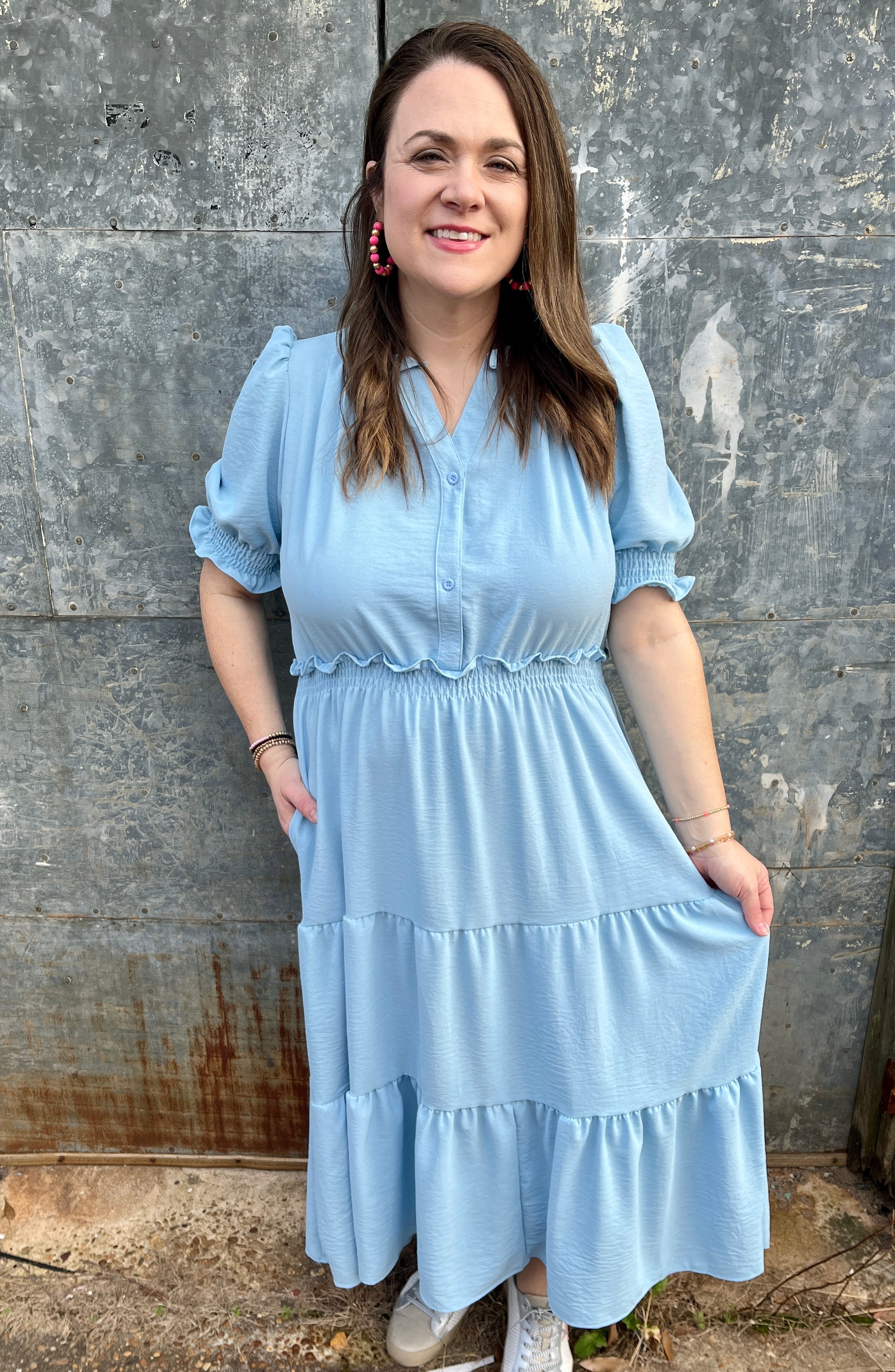 Solid Ruffle Midi Dress