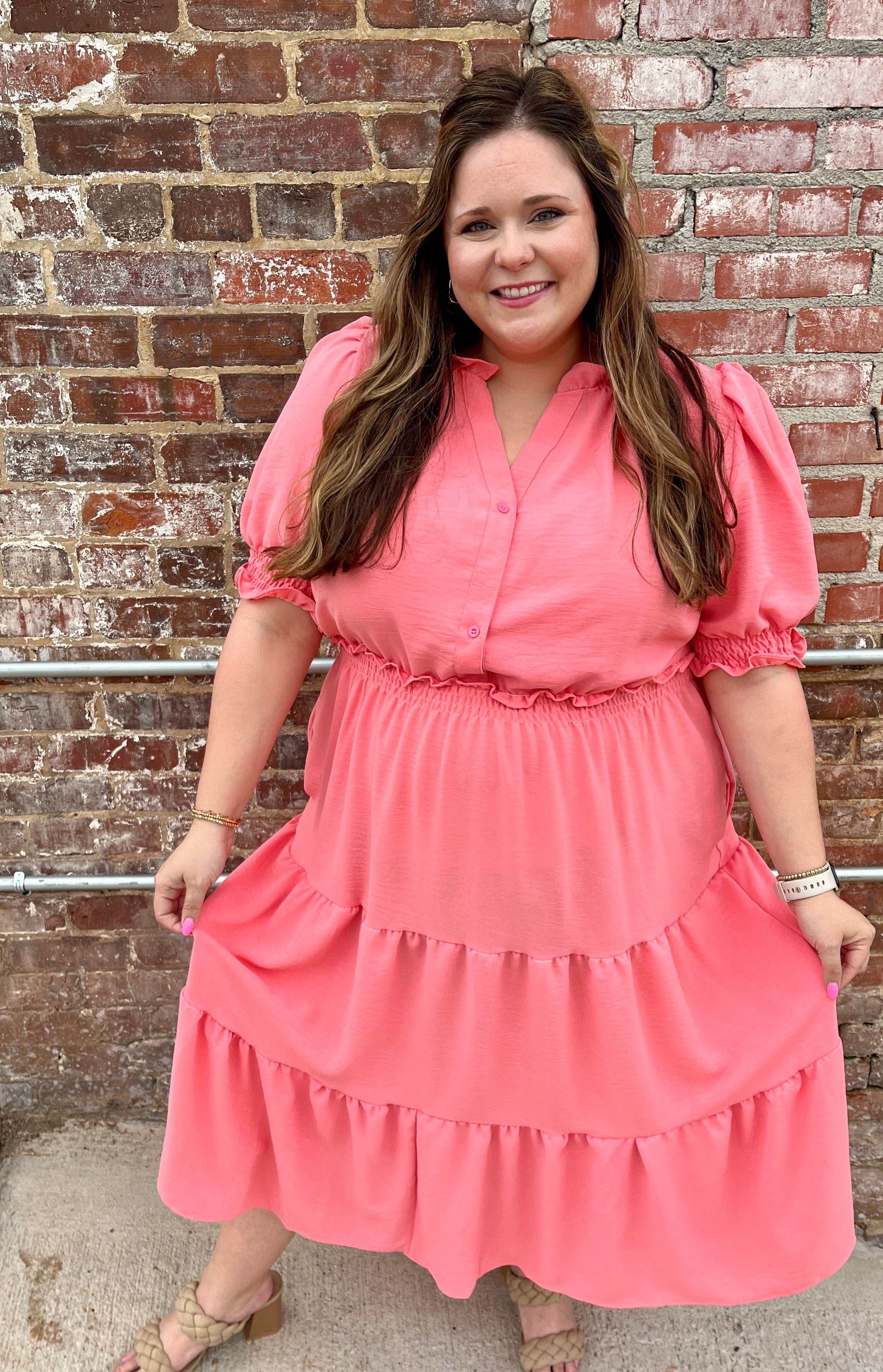 Solid Ruffle Midi Dress