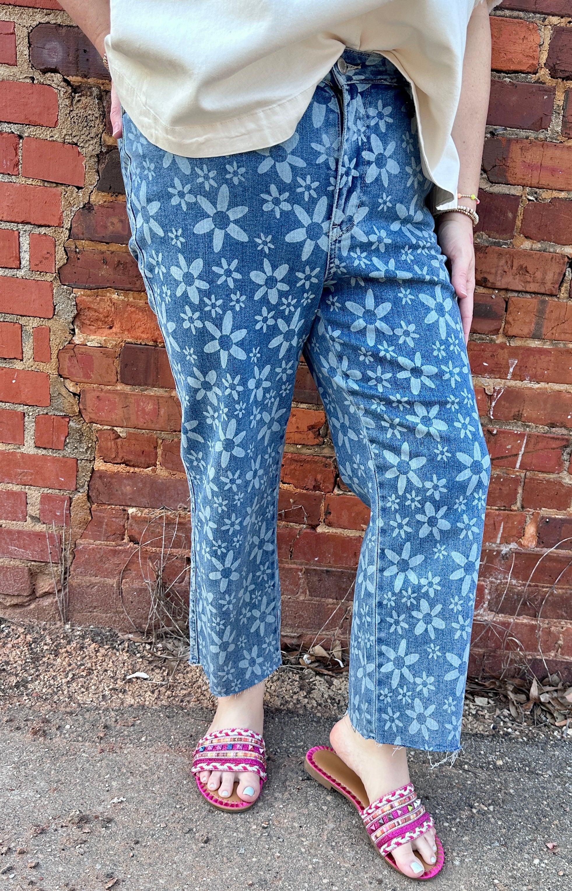 Flower Print Jeans