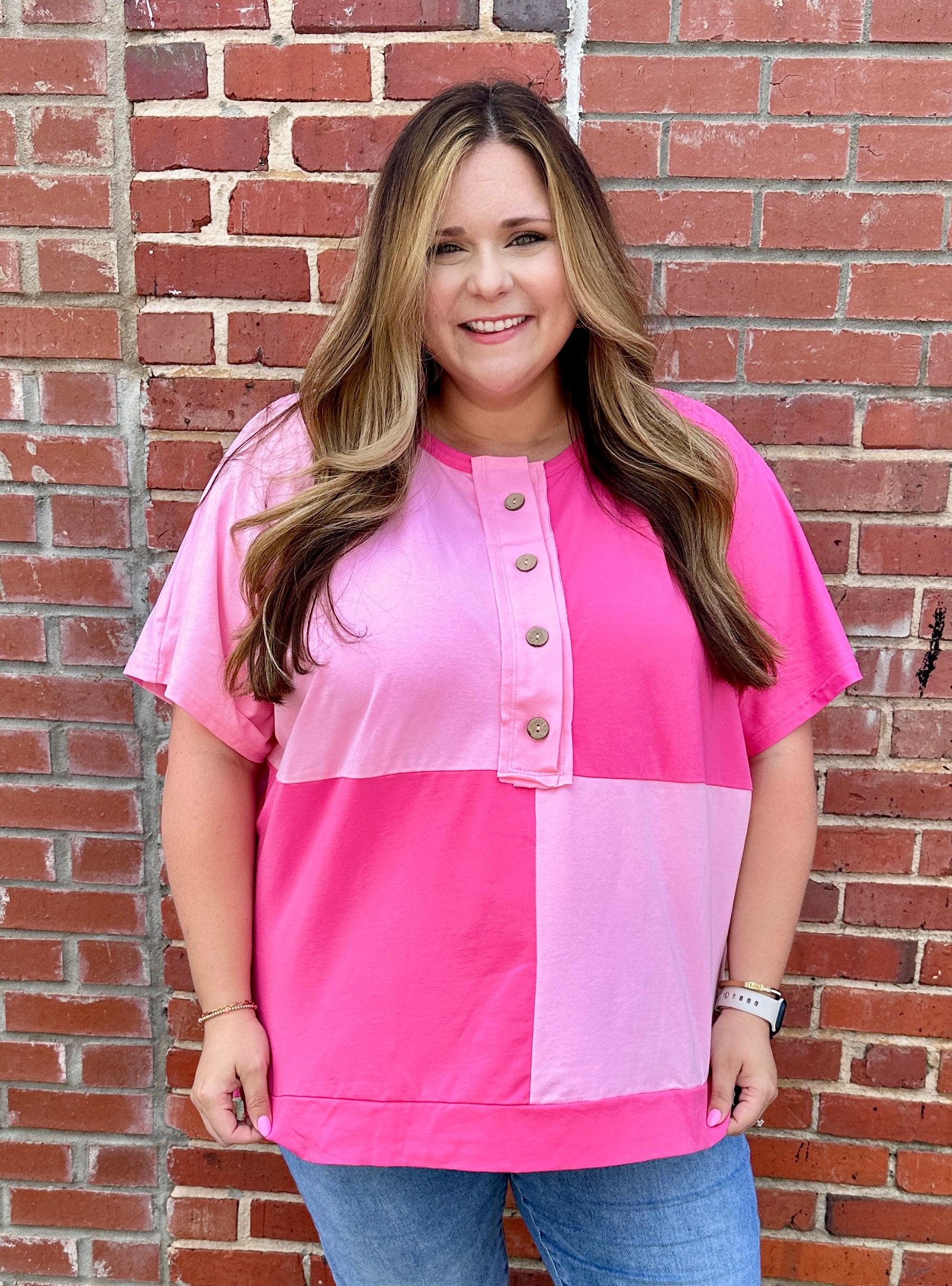 Colorblock Henley Blouse