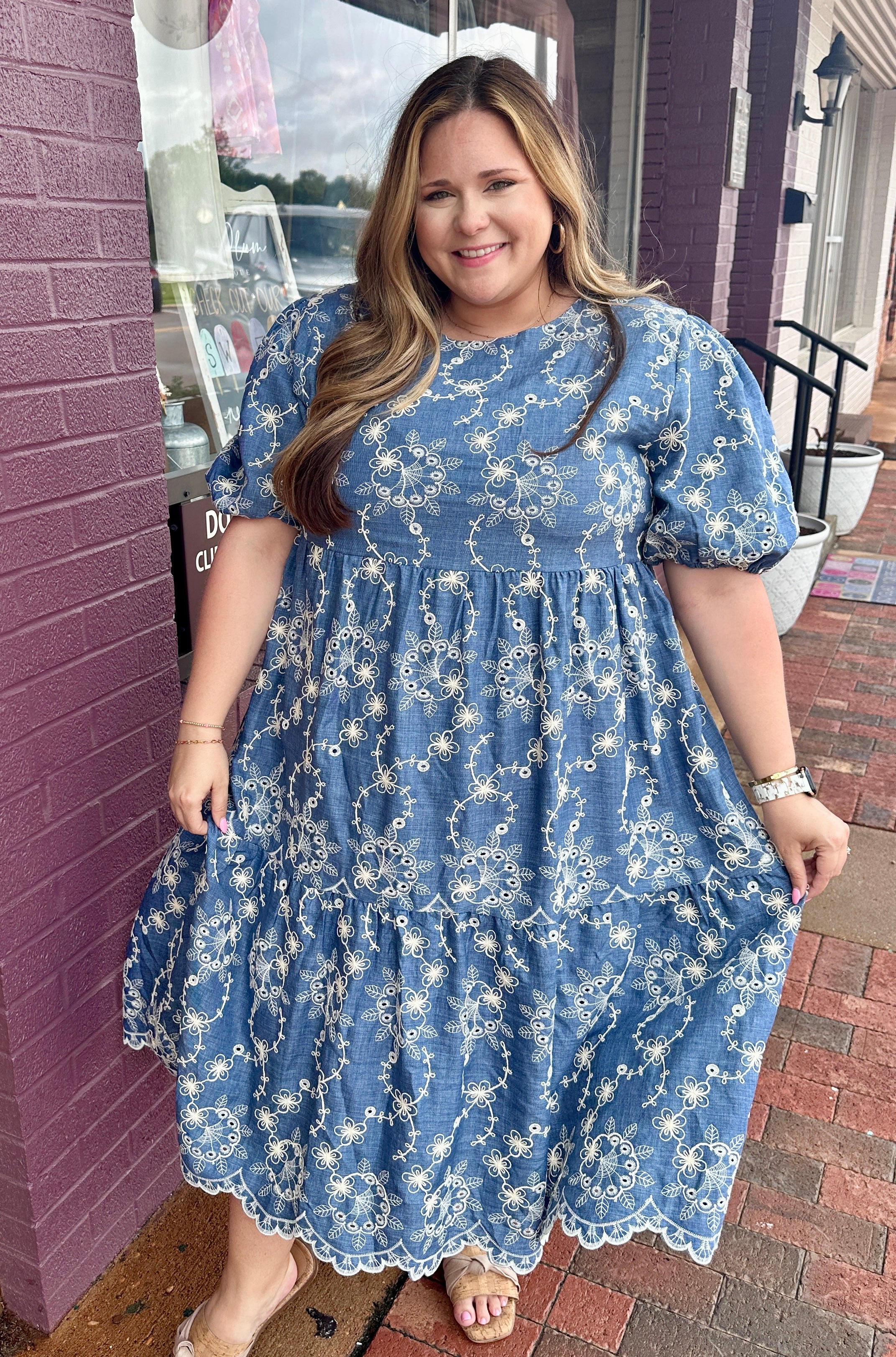 Embroidered Scalloped Dress