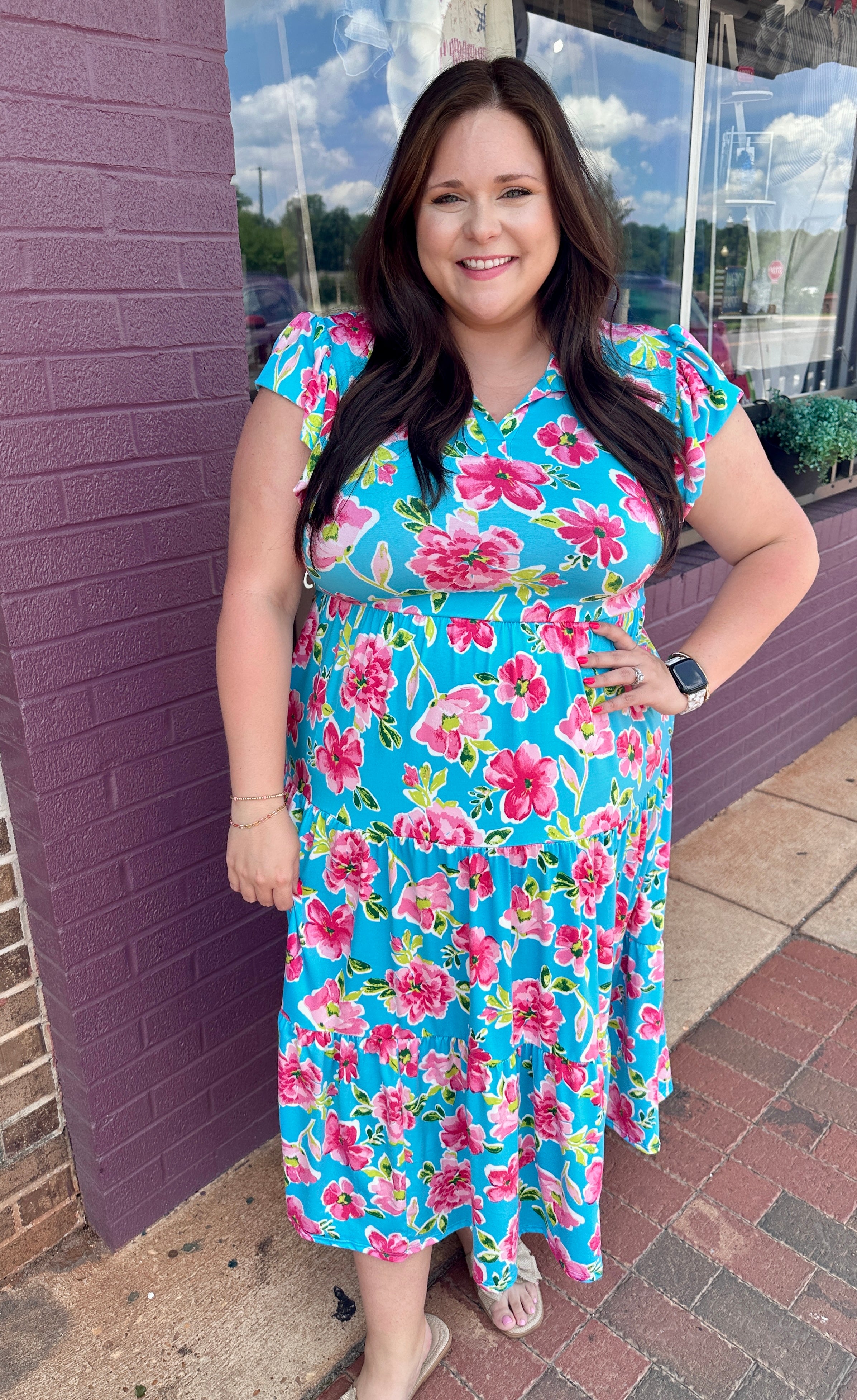 Aqua Floral Midi Dress