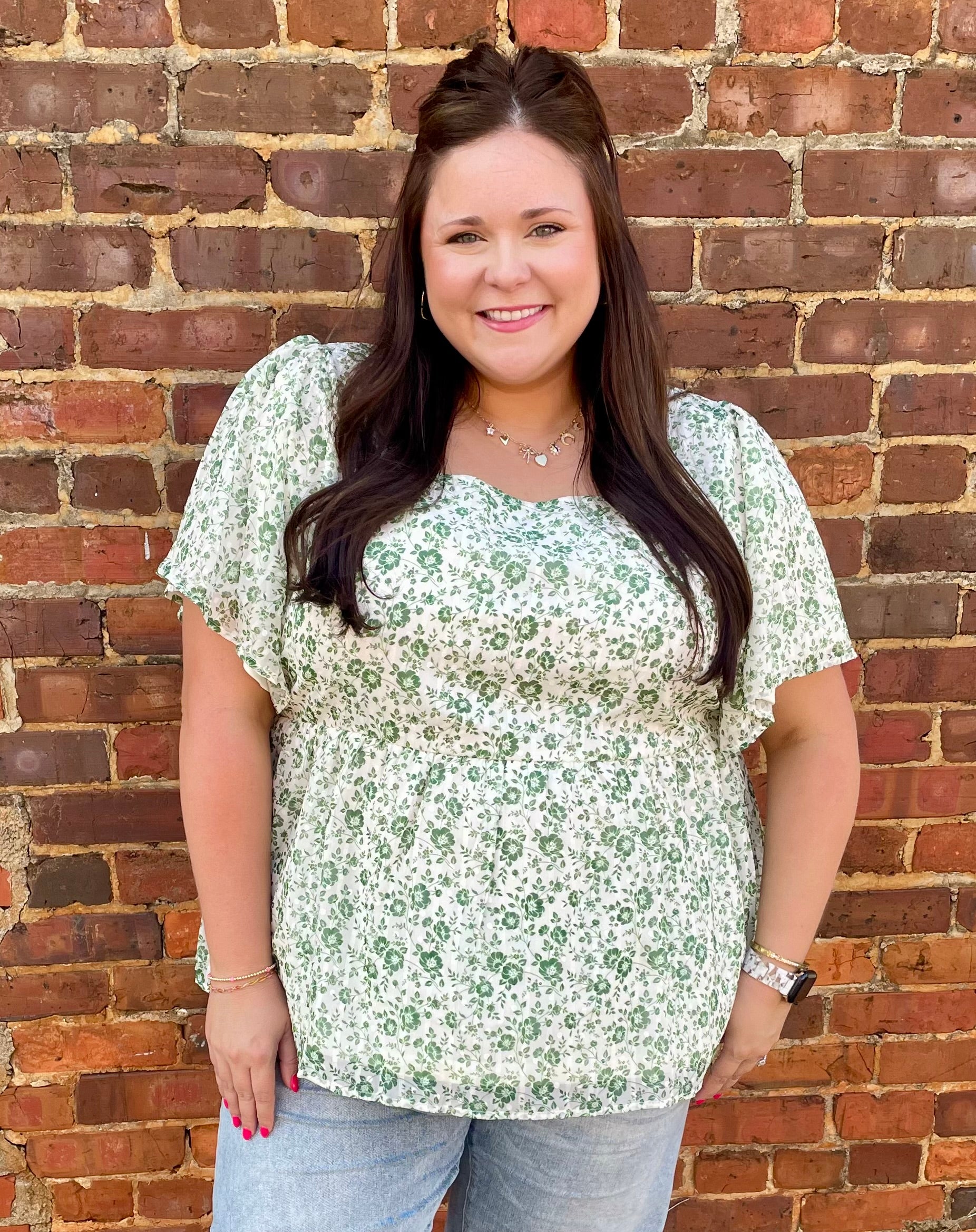 Green Floral Peplum Blouse