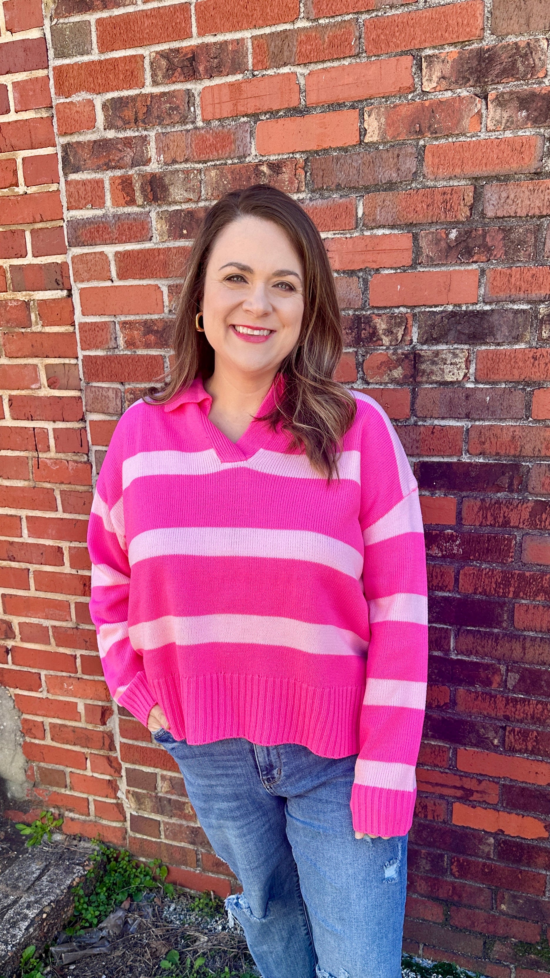 Pink Striped Knit Top