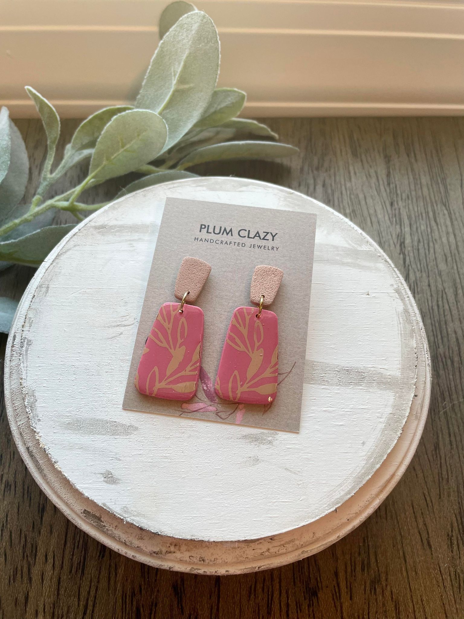 Pink and Beige Long Floral Dangle