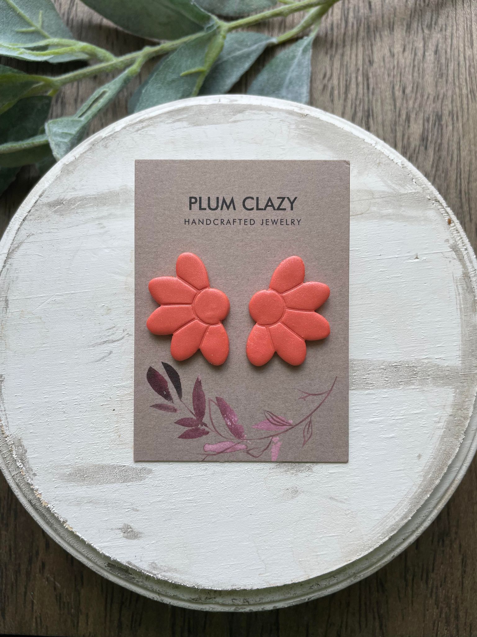 Half Flower Large Studs Polymer Clay Earrings Plum Clazy
