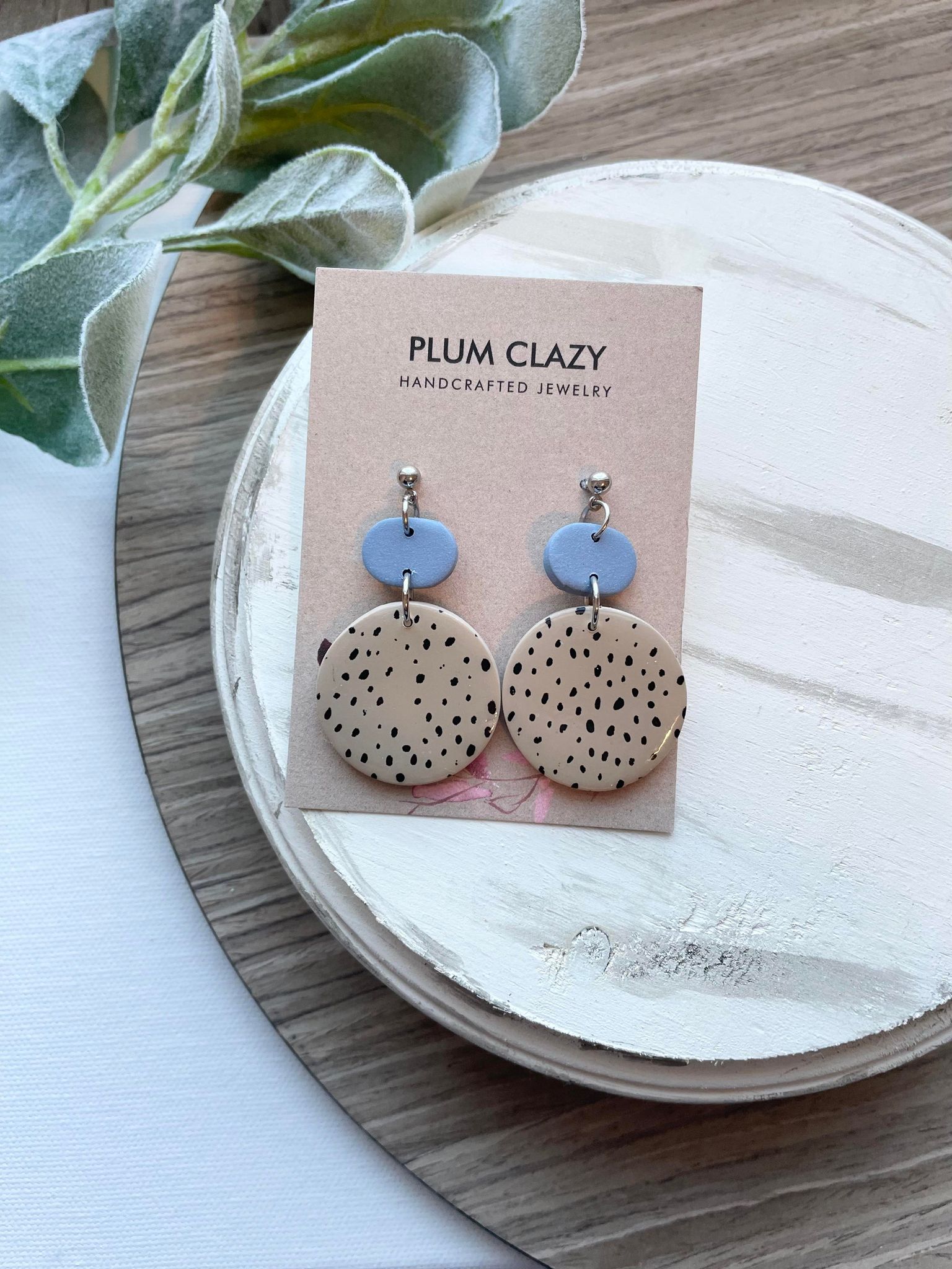 Blue and Tan Polka Dot Dangle