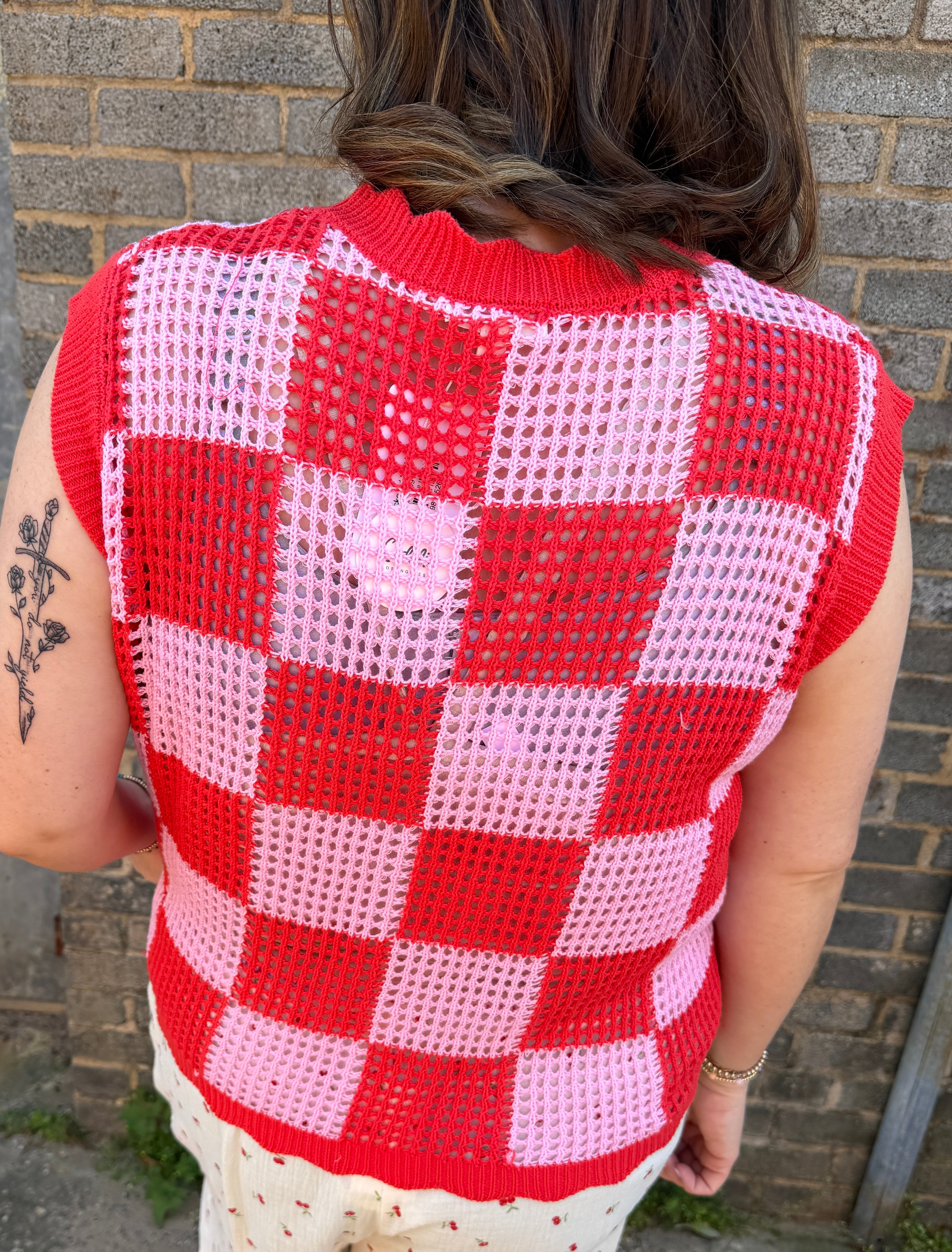 Checkered Knit Vest