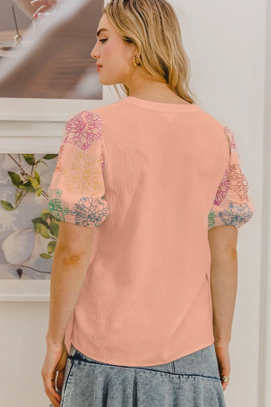 Embroidered Puff Sleeve
