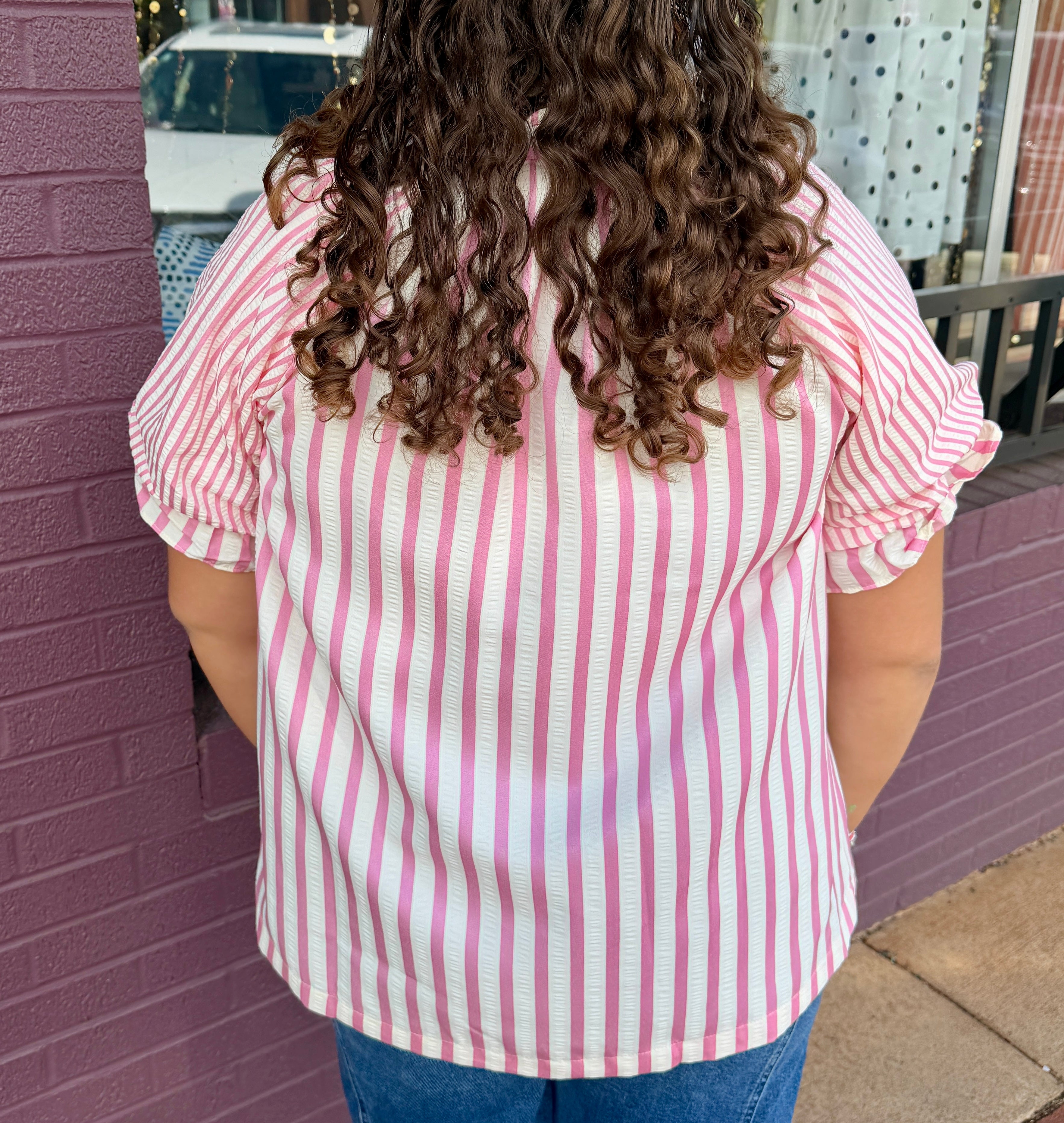 Striped Bubble Sleeve Top