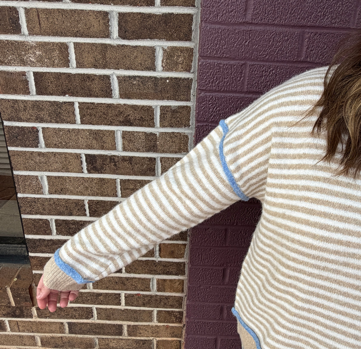 Blue Trim Striped Sweater