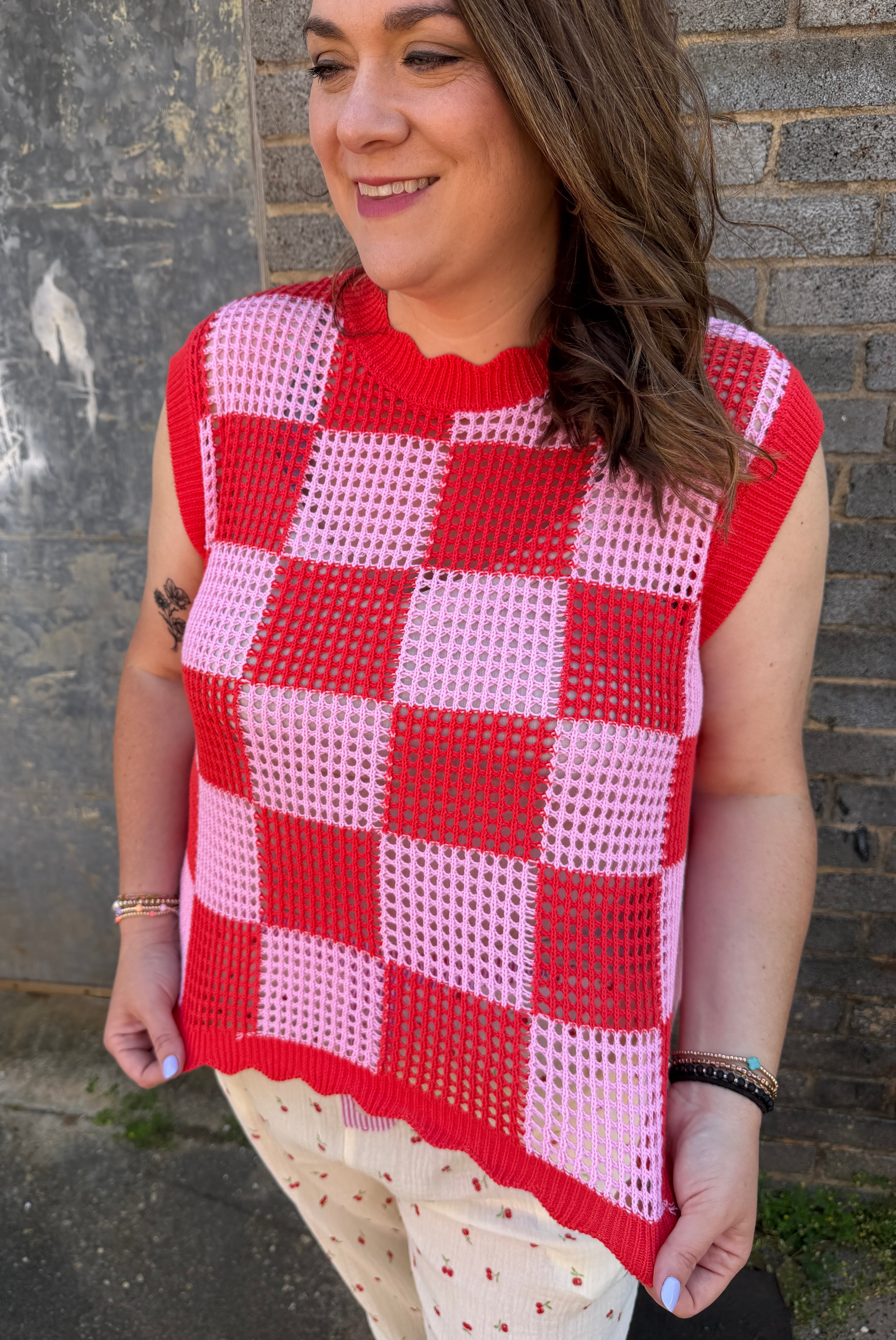 Checkered Knit Vest
