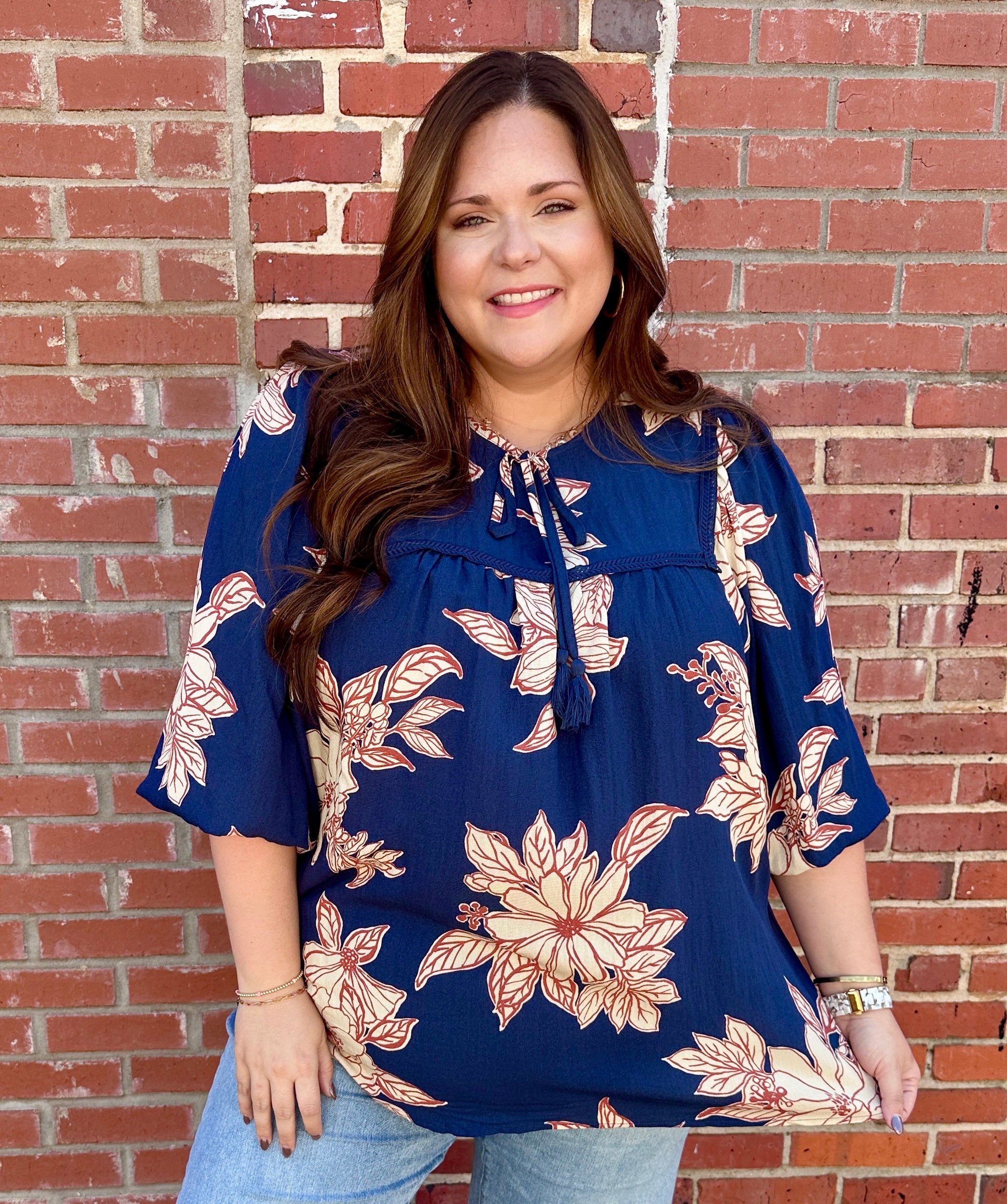 Navy Floral Blouse