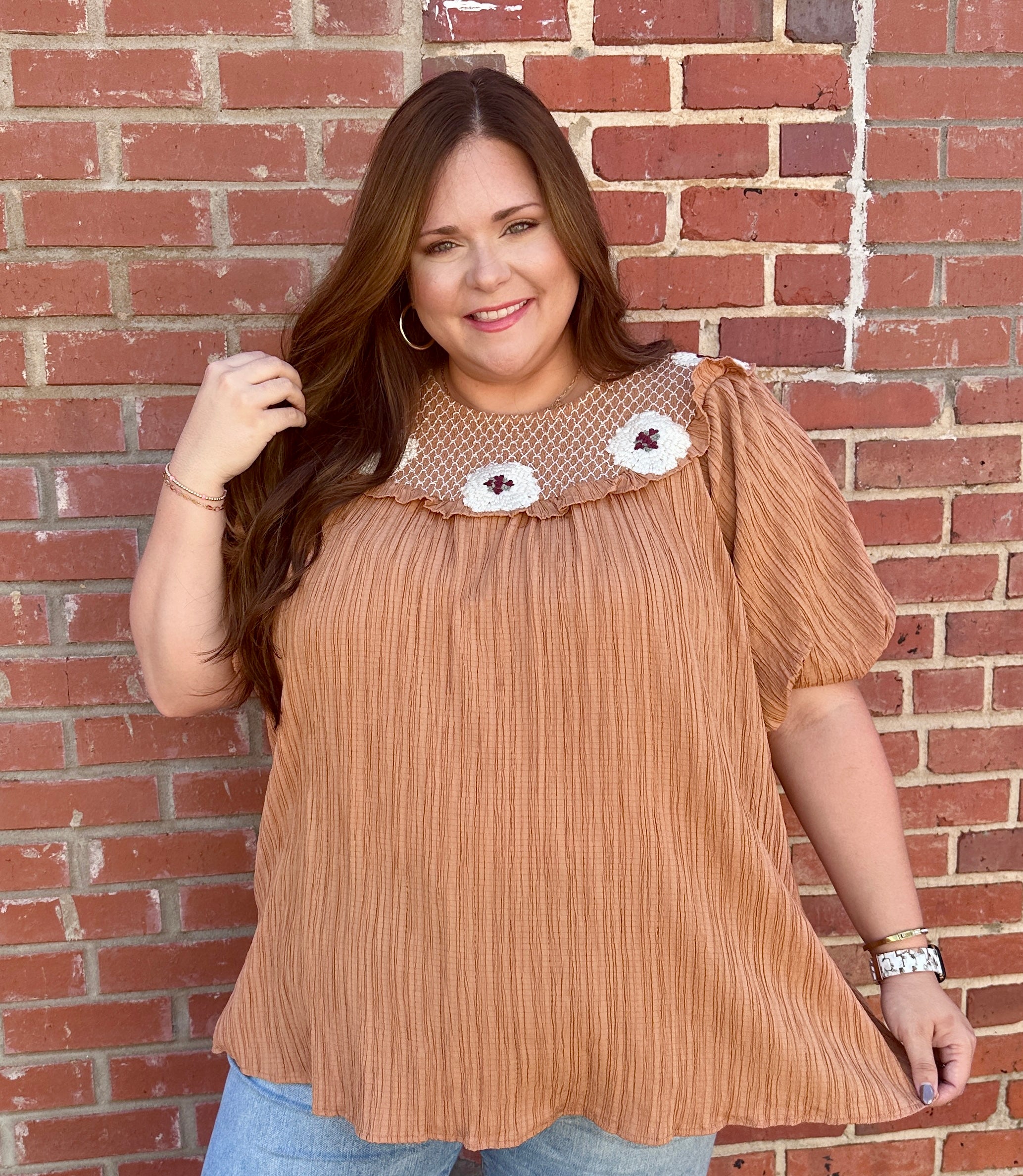 Smocked Embroidered Blouse