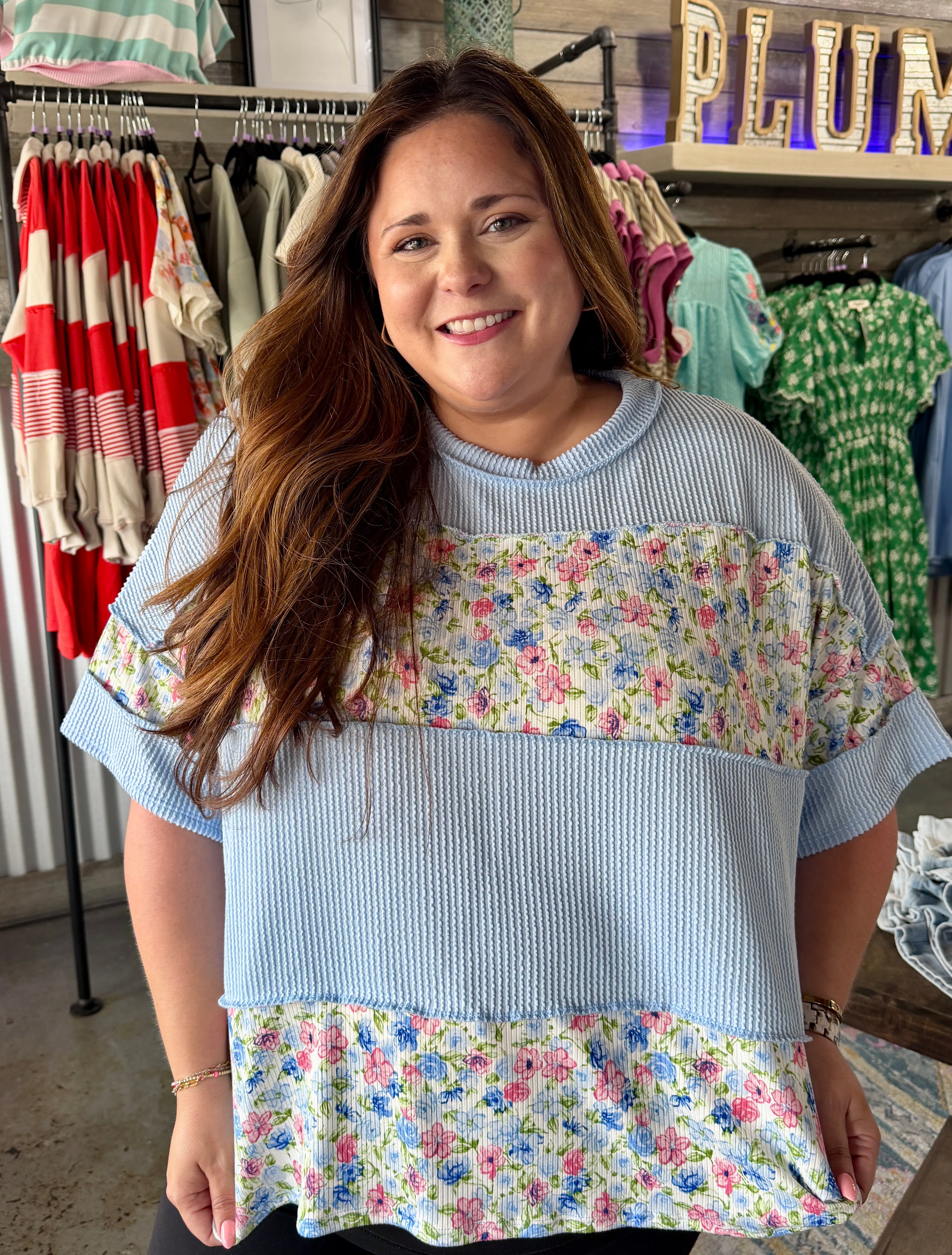 Floral Ribbed Blouse