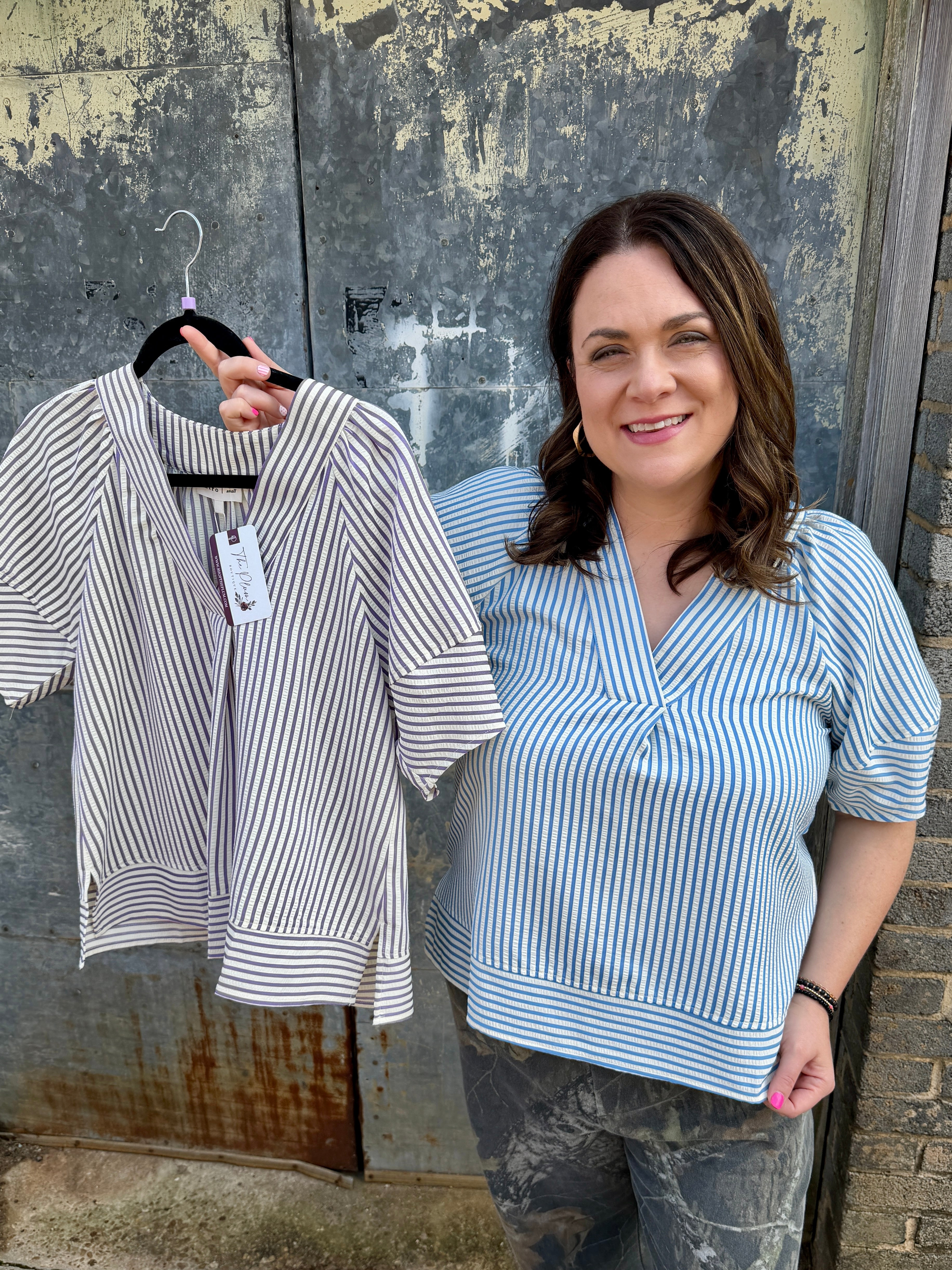 Striped V-neck Blouse