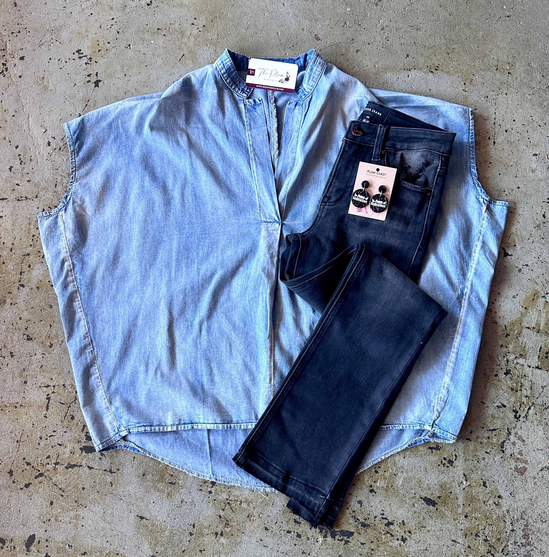Pleated Denim Blouse