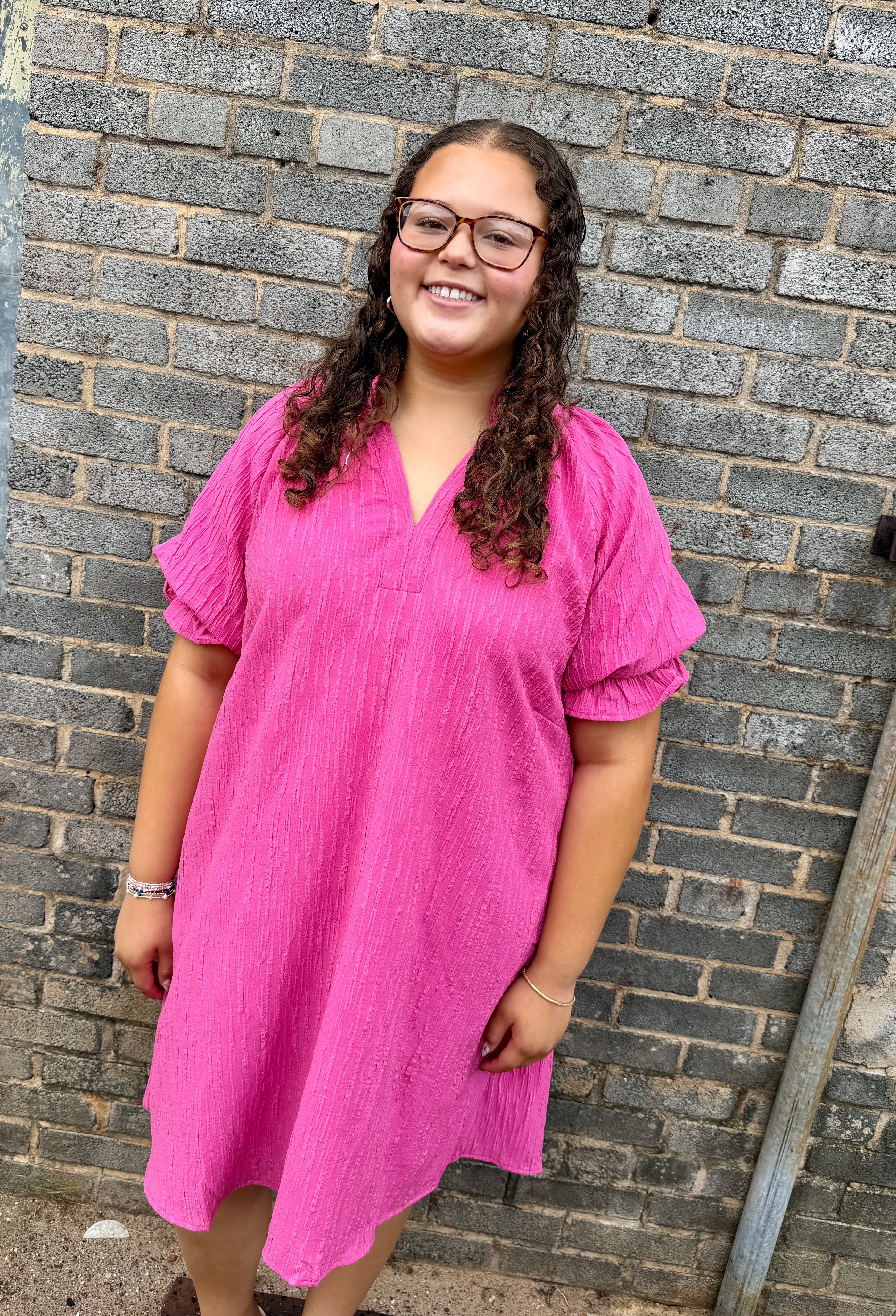 Linen Blend Ruffle Dress